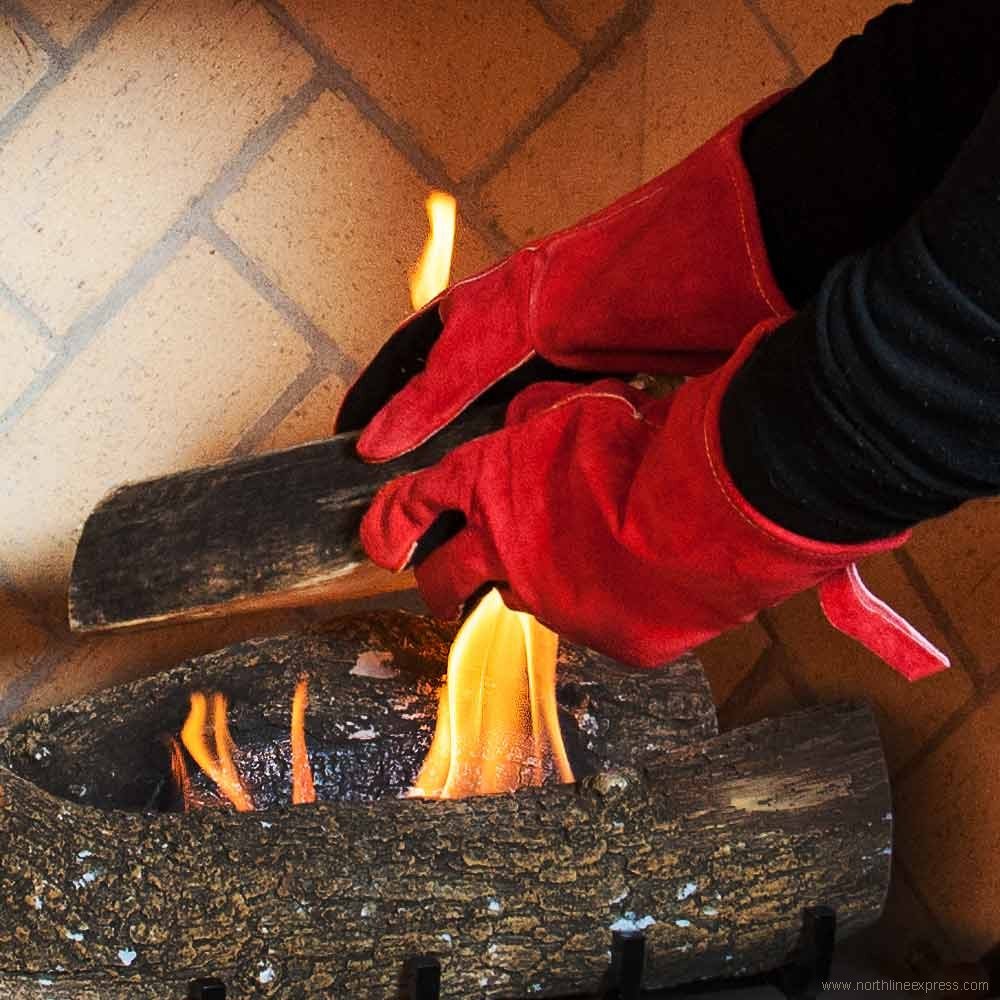 Woodeze Red Flame X Dulex Fireplace Gloves - Heat Resistant Protection, Reinforced Strength, Enhanced Flexibility - One Size Fits Most, Full Palm Guarding, Durable Comfort