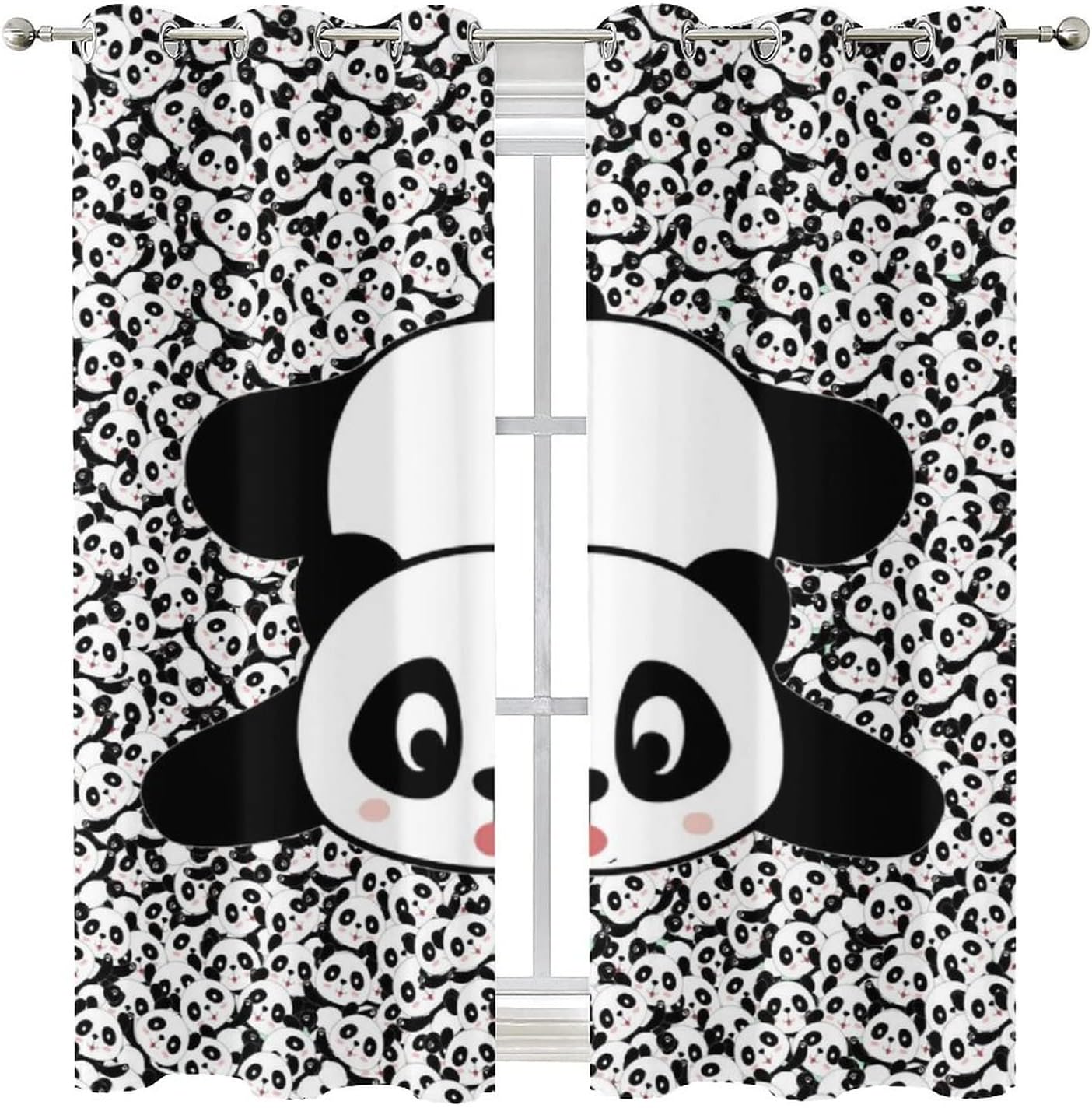 Lovely Cartoon Panda Ultra Soft Premier Blackout Curtains,Cute Forest Animal PandaThermal Insulated Bedroom Noise Reducing Patio Door Grommet Top,2 Panels 63L x 21W