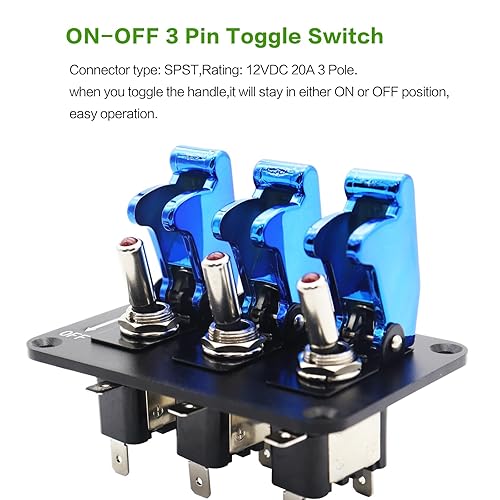 Miniatura 4 de Panel de interruptor de palanca de 3 bandas con interruptor basculante de luz LED de 12 V y cubierta impermeable 20 A 3 pines SPST panel de