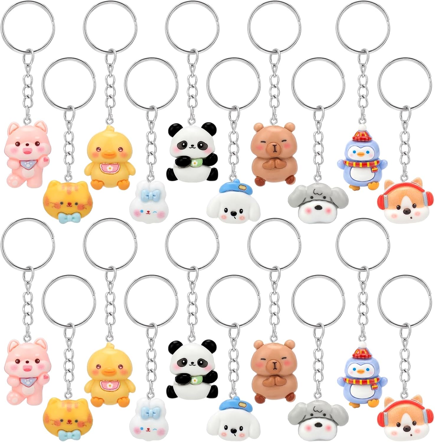 Highergo 100 Pcs Mini Zoo Animals Keychains Resin Decoration Keychain Bulk Small Animal Pendant Tiny Key Chains for Holiday Gifts Valentine's Day Birthday Carnival Prize Summer Party Favors