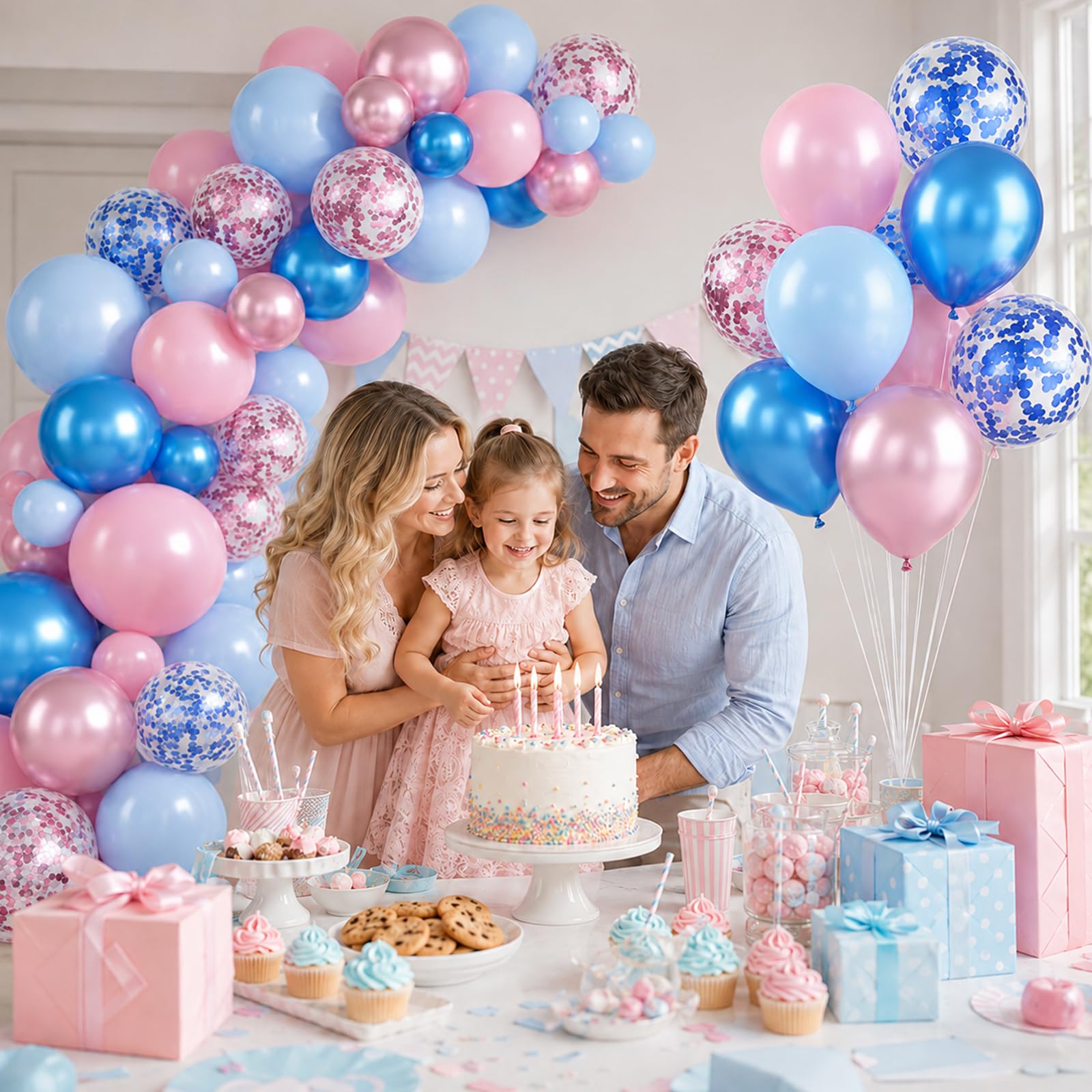 Luftballons Rosa Blau 12 Zoll Pastell Rosa Blau Luftballons Set Gender Reveal Boys or Girls Metallic Blau Pink Konfetti Ballons für Kinder Macaron Thema Brautparty Babyparty Geburtstag Party Deko