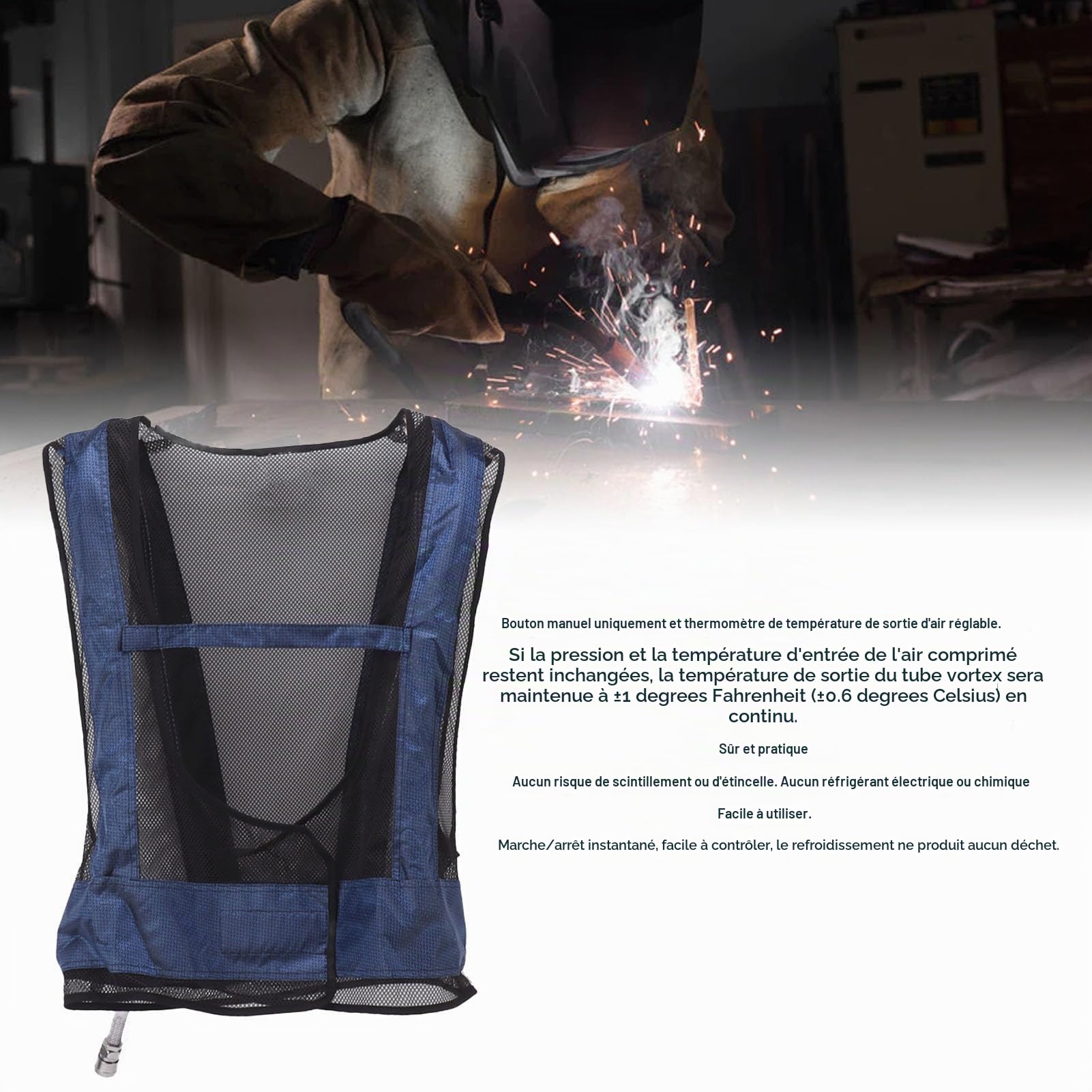 Gilet de Climatiseur, Gilet de Refroidissement à Air comprimé avec Air comprimé filtré pour le Soudage, adapté à un Environnement de Protection contre le Travail Chaud