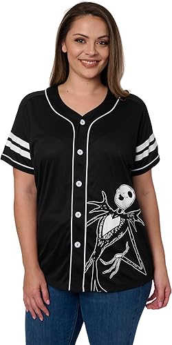 Disney Mickey Mouse Stitch Jack Skellington - Camiseta para mujer, con botones frontales, talla grande