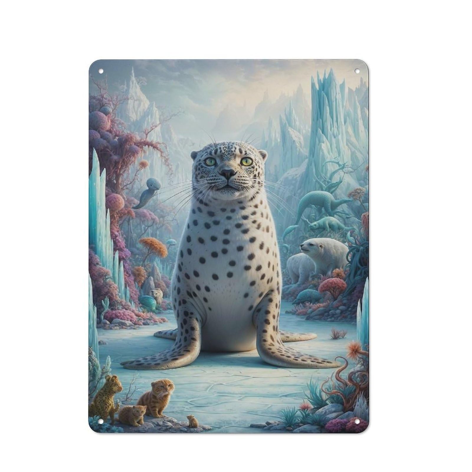 Junmoney Surreal Seal Safari Tin Wall Plaque 40X30cm With For Garage Or Workshop, For Vintage Wall Decor Fans, For Kitchen And Home Bar Decor