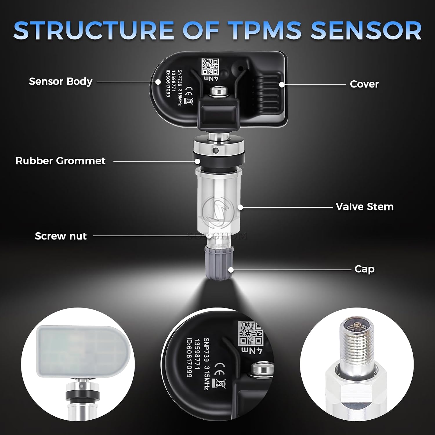 SORGHUM TPMS Sensors Tire Pressure Monitoring System Compatible with Chevrolet Silverado Cruze Equinox Tahoe Malibu Traverse GMC Sierra Canyon Yukon Terrain Buick Lacrosse Replace# 13598771 Set of 4