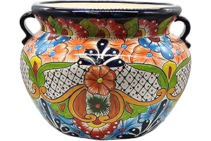 Talavera Pottery Planter: Michoacana Multicolor Glazed Indoor/Outdoor Planter