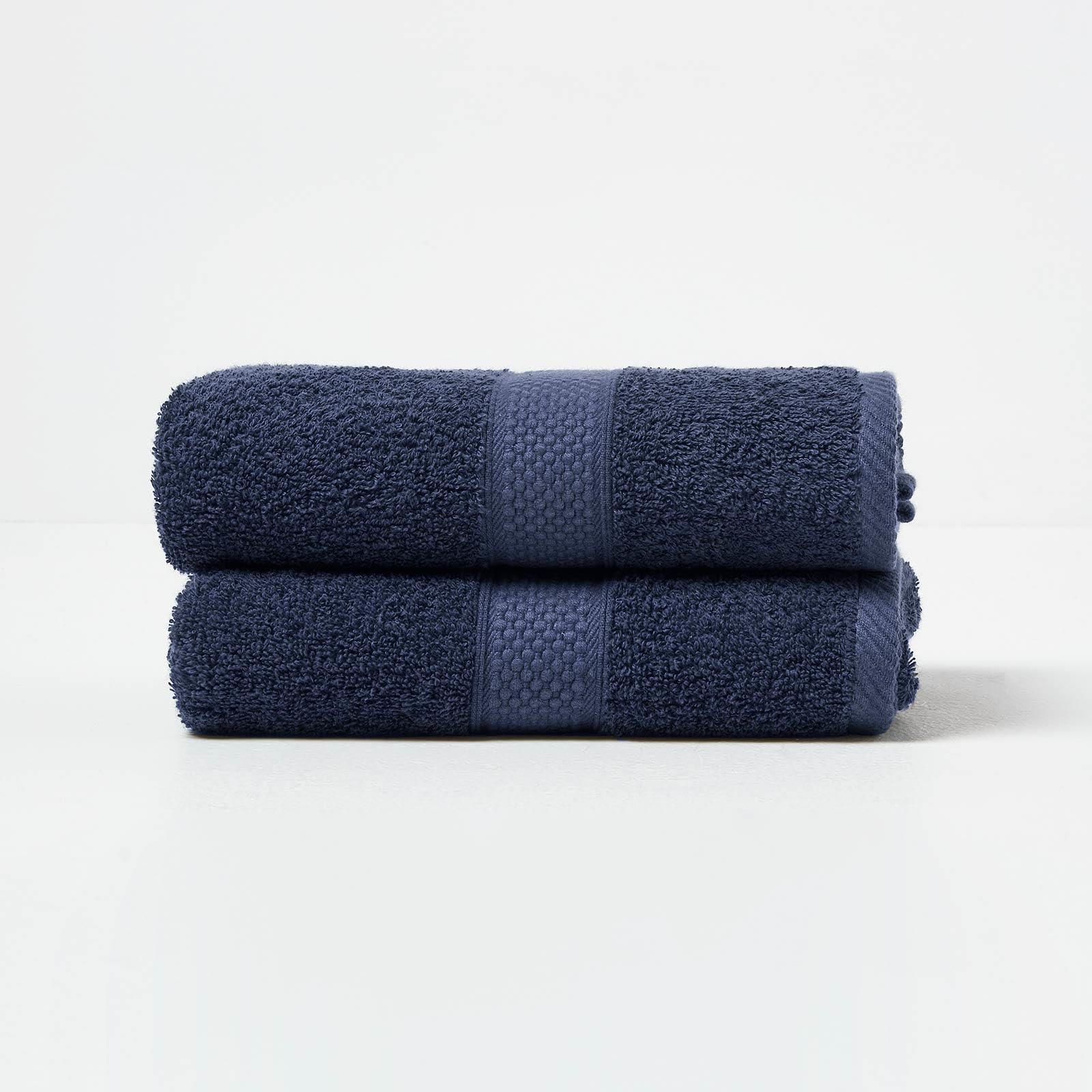 HOMESCAPES Navy Blue Turkish Cotton Set of 2 Hand Towels Super Soft Thick & Absorbent 500 GSM Towel Heavy Weight for everyday Luxury