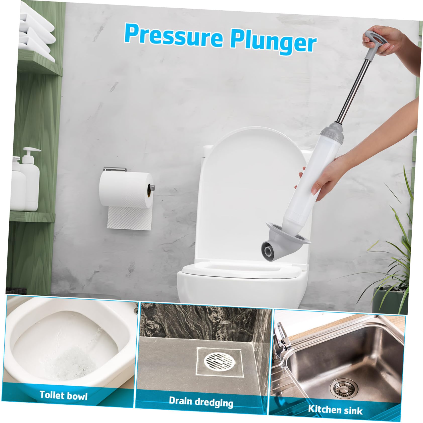 Veemoon Stura WC a Pressione, Sturalavandini ad Aria in Acciaio Inox e Pp, per Bagno e Cucina, Facile da Usare per WC e Vasca