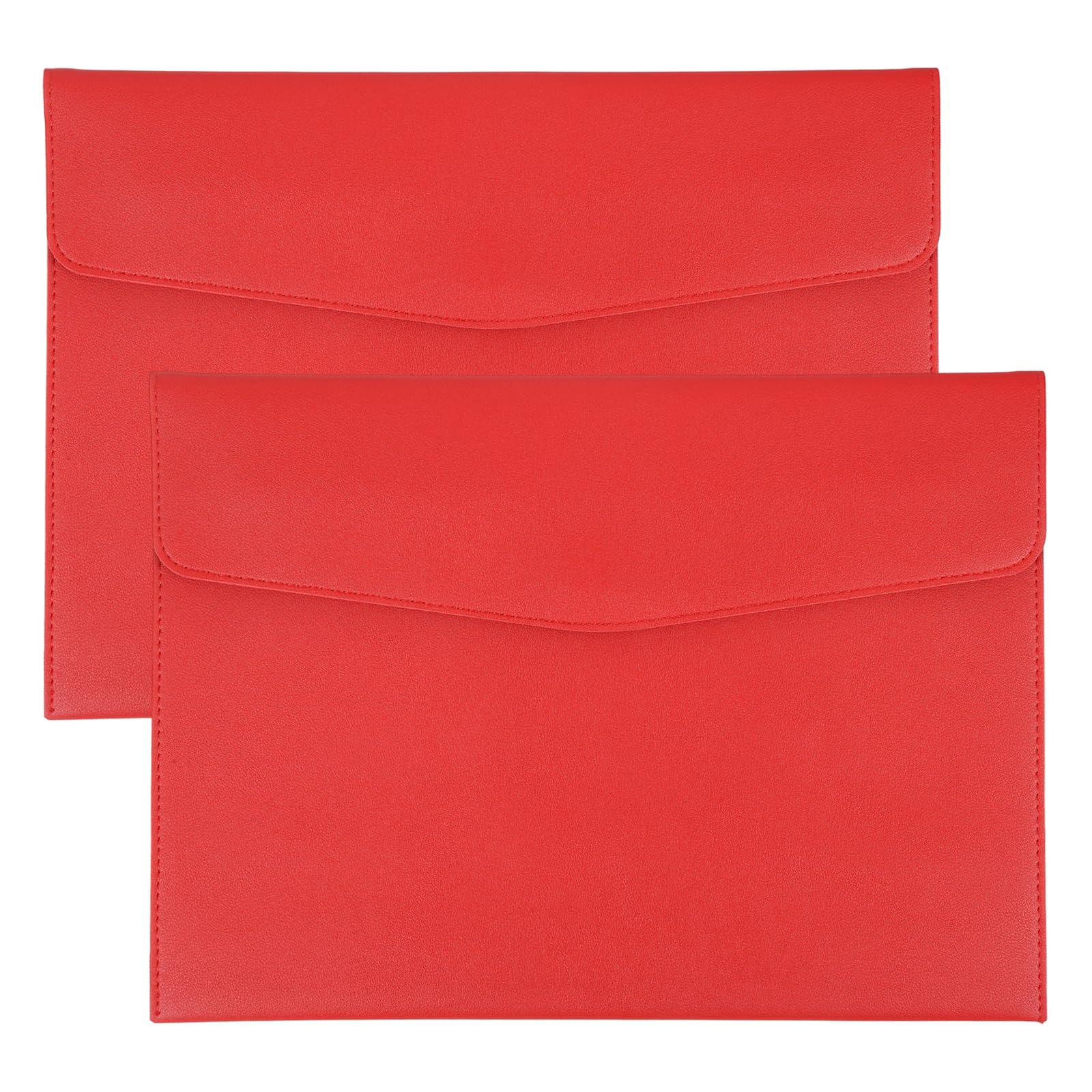 PATIKIL 2Pcs PU Leather A4 File Folder, Document Holder Envelope Waterproof Napa Texture Filing Organizer Portfolio Folder Case with Magnetic Snap Closure for Home Office, Red