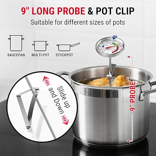 Miniatura 4 de ThermoPro Termómetro de caramelo con clip para olla, termómetro de aceite de freír profundo de 9 pulgadas de largo para freír y hacer dulces,