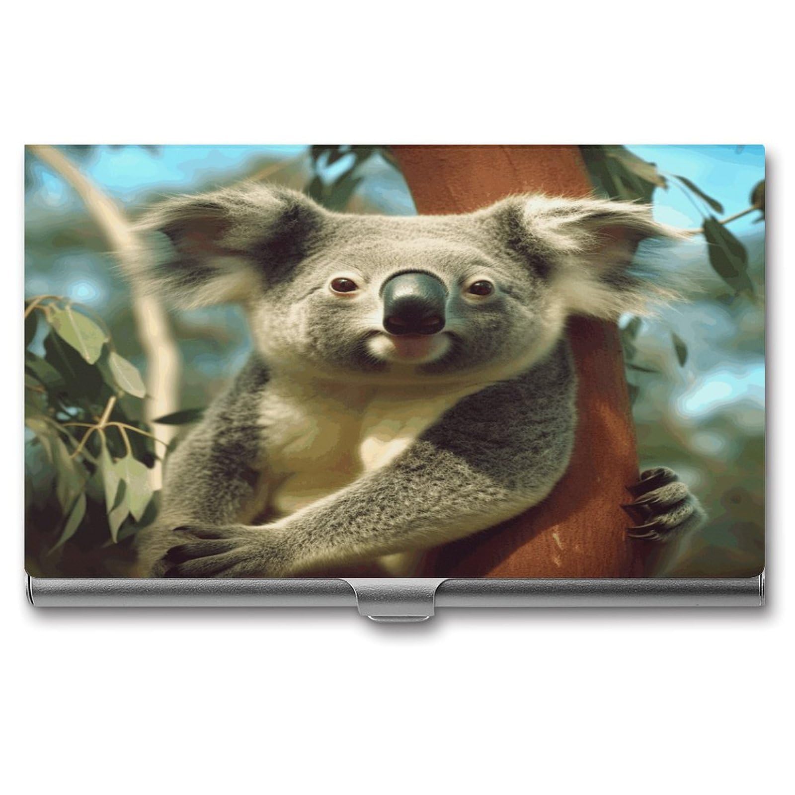 LZQPOEAS Bear Koala Business Card Holder Aluminum Alloy Flip Cover Slim Name Cards Case Lightweight Business Name Card Holder Case Portable Purse Name Cards Holder