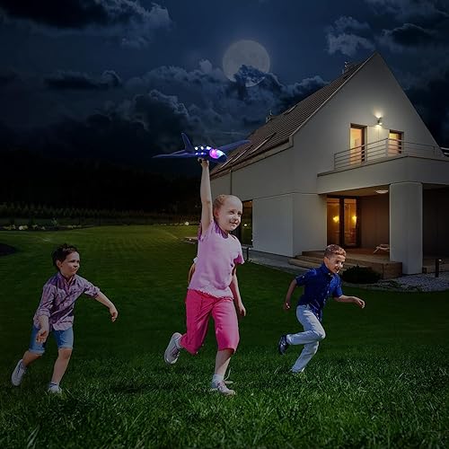 Miniatura 6 de SOOCOOL Paquete de 3 lanzadores de aviones planeadores extra grandes, avión de espuma duradera con LED, 3 formas de jugar, 3 modos de vuelo, avión