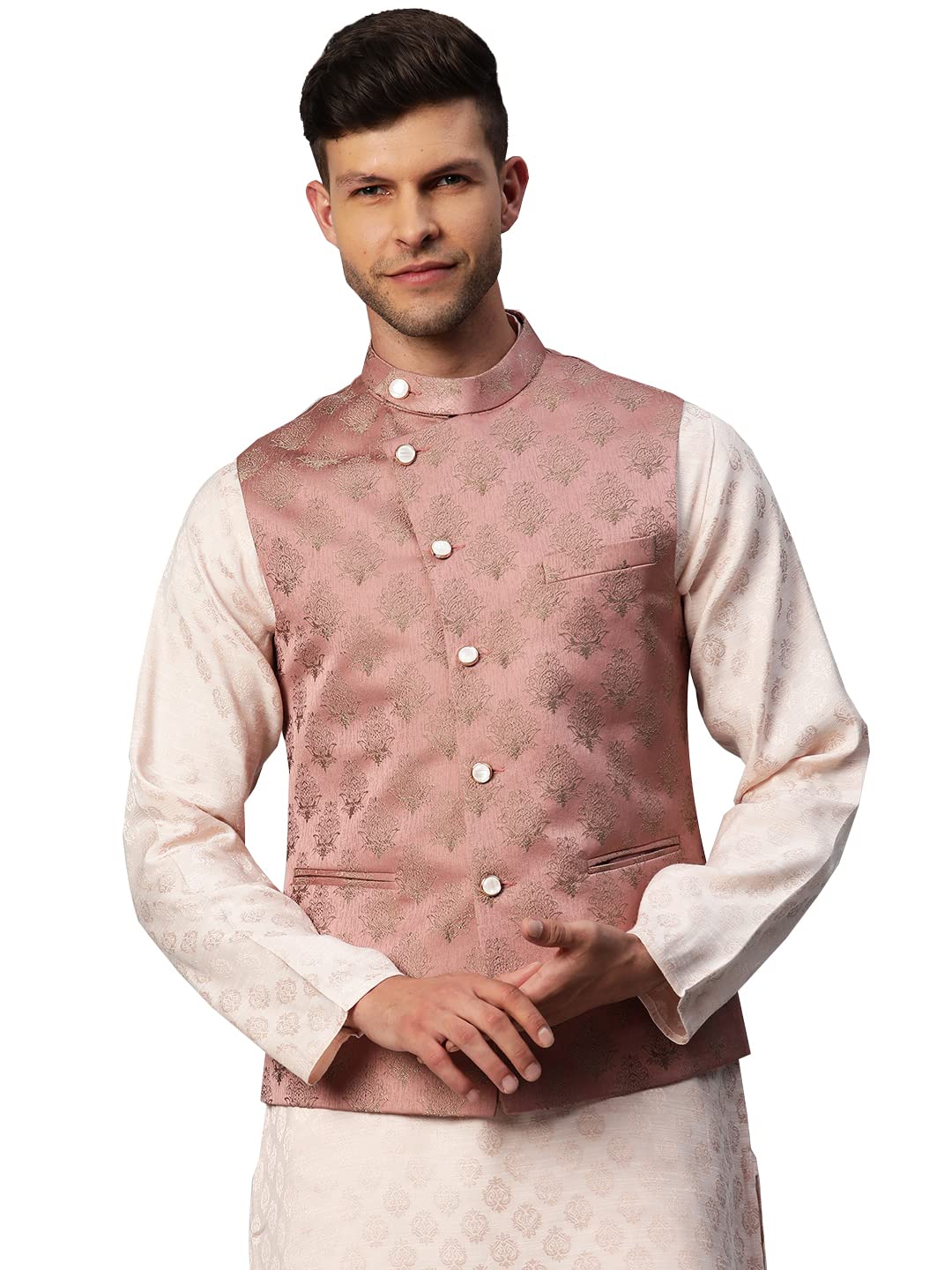 manq Men Woven Jaquard Silk Nehru Jacket-picture-42