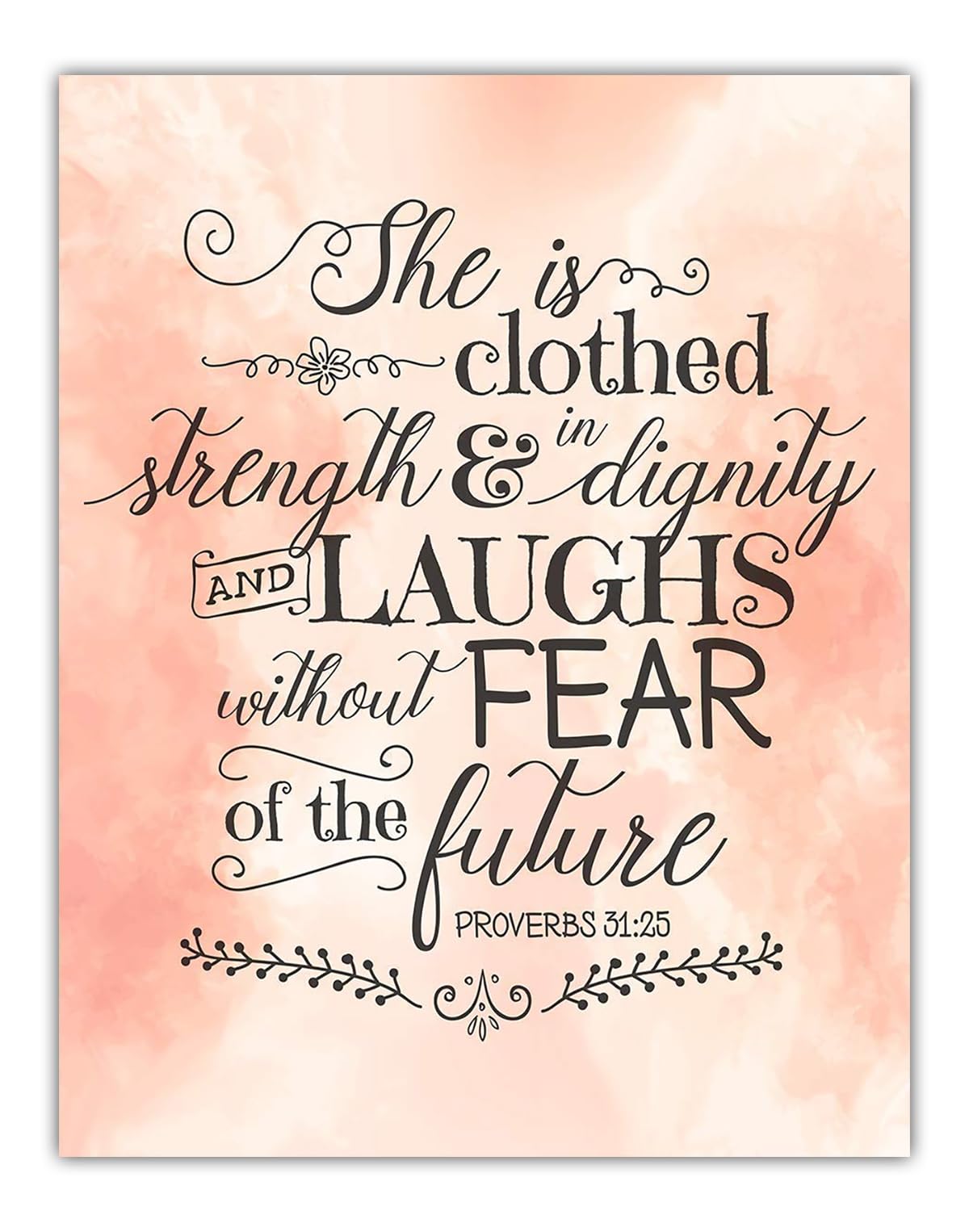 Lone Star Art Bible Verse - She Is Clothed With Strength and Dignity - Proverbs 31:25-11x14 Unframed Print - Great Inspirational Gift and Decor For Women, Girls and Nursery Room Decor, Office Decor