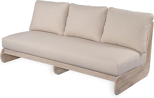 Miniatura 5 de Christopher Knight Home Poppy - Sofá de madera de acacia para exteriores de 3 plazas con cojín, sofá de madera para patio con cojín, cómodo sofá de