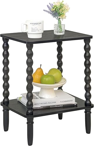 Miniatura 10 de Mesa auxiliar, mesa auxiliar pequeña con estante de almacenamiento, mesas de café pequeñas de 2 niveles para sala de estar, dormitorio, espacios