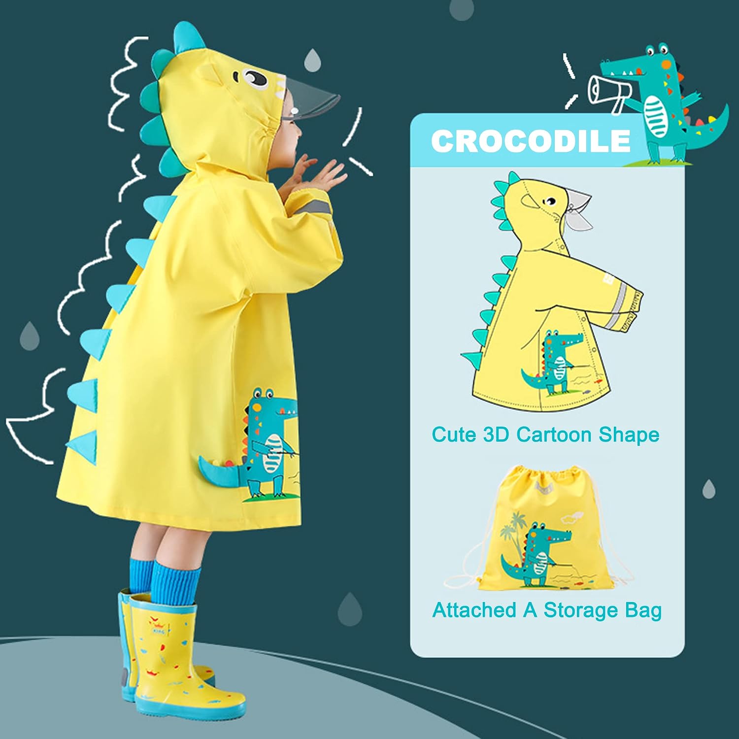 Kids Raincoats for Girls Boys Waterpoof Rainsuit Toddler Poncho 3D Cartoon Children Rainwear L Size