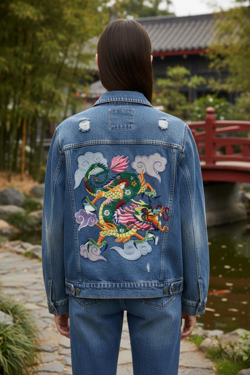 Custom Colorful Asian Dragon Embroidery Iron On/Sew Patch [6.74" x 7.8"][Made in USA]