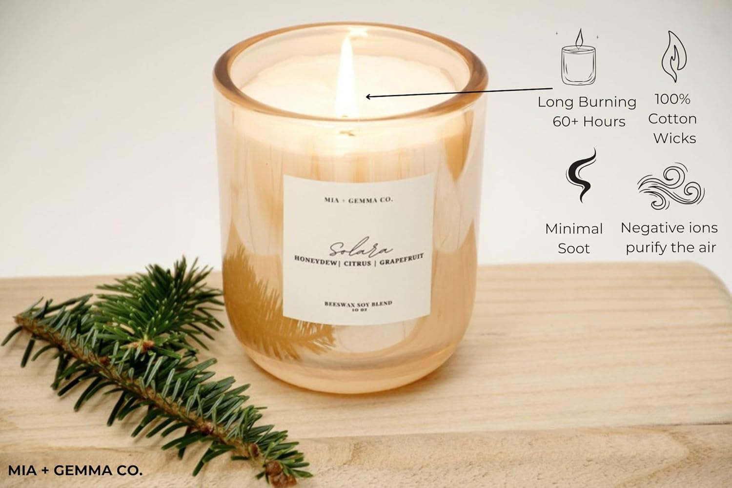 Solara | Honeydew Melon Grapefruit Autumn Citrus | Mia + Gemma Co. Beeswax Soy Blend Candle | 10oz Non Toxic & Cruelty Free Cotton Wick 65+ Hours Clean Burn Handcrafted Home Gifts for Fall Holidays