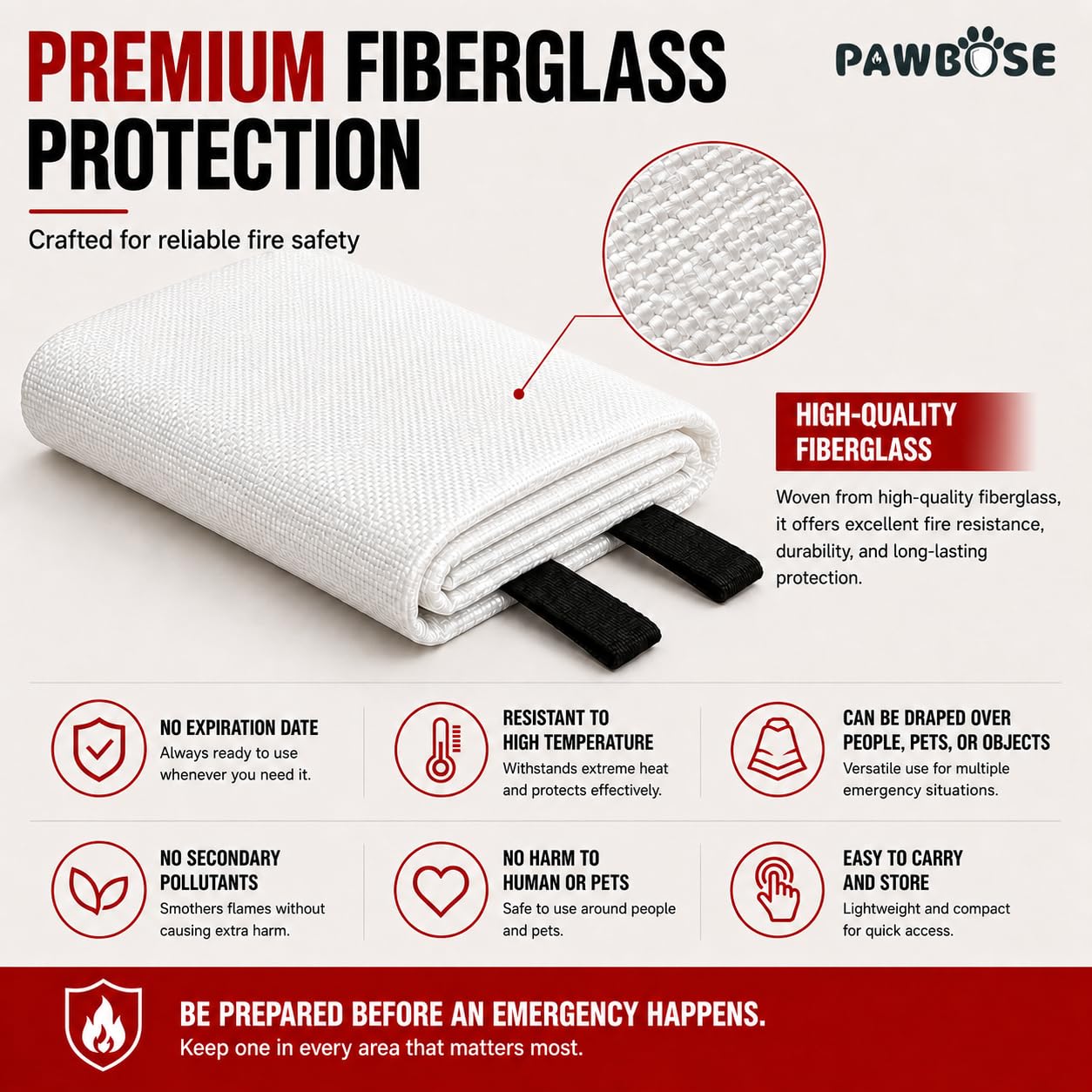 PAWBOSE Manta ignífuga extra grande de 3 x 4 m, de fibra de vidrio, manta ignífuga de alta resistencia para cocina, taller y camping