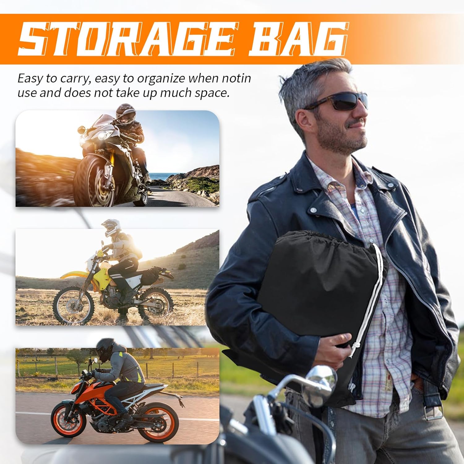 COVERVIN Motorcycle Cover, All Weather Outdoor Waterproof Night Protection with Reflective Strips, Locking Holes and Storage Bag for 116 Inch Suzuki, Kawasaki, Honda, Harley-Davidson(Red XXXL)