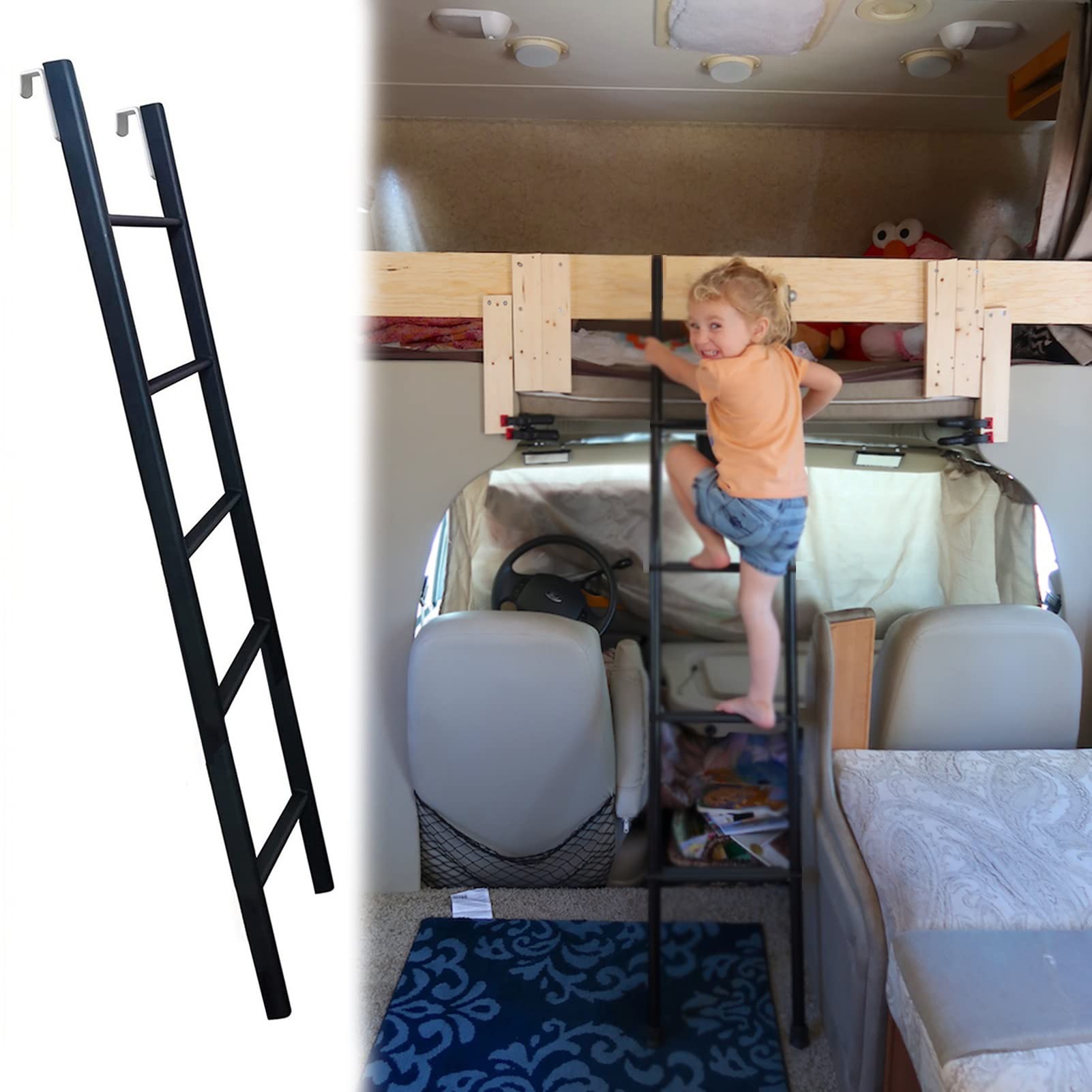 Escalera para literas Escalera Negra para literas para casa rodante RV Camper, Escalera Lateral con Cama Doble de pie - 4 escalones / 5 escalones, Escalera de Mano de Seguridad Que Ahorra es