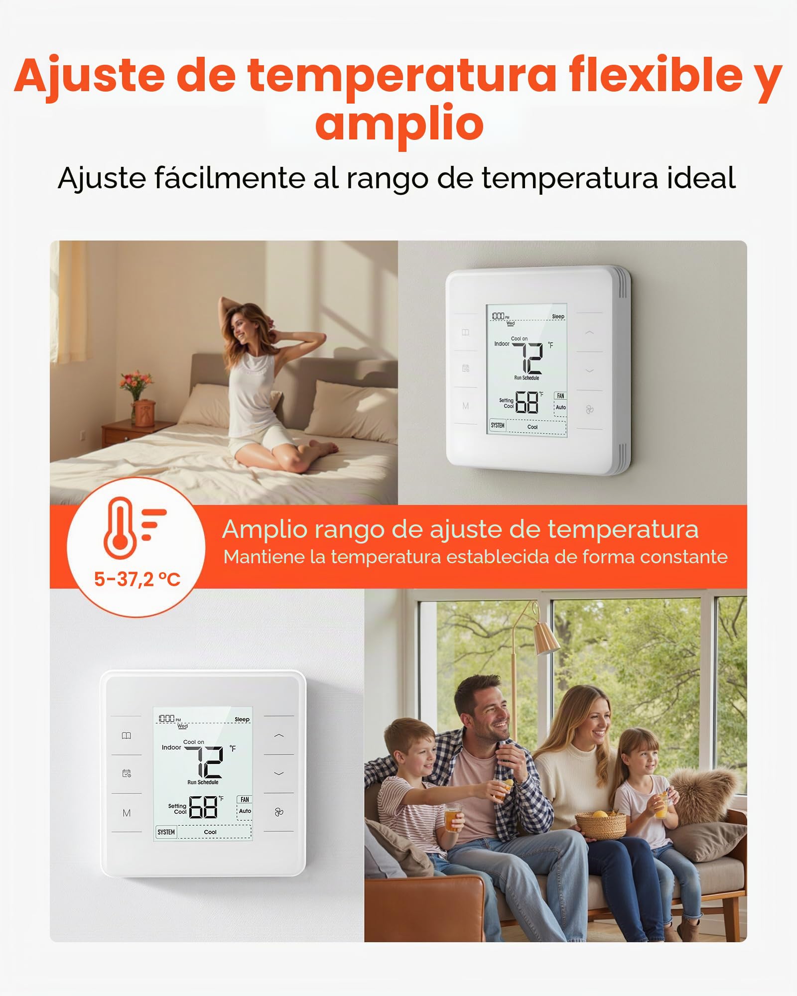VEVOR Termostato Programable de 7 Días para Bomba de Calor, Aire Acondicionado y Suelo Radiante, Pantalla LED Retroiluminada, Amplio Rango de Temperatura de 5 a 37 °C, Blanco, 163 x 160 x 48 mm