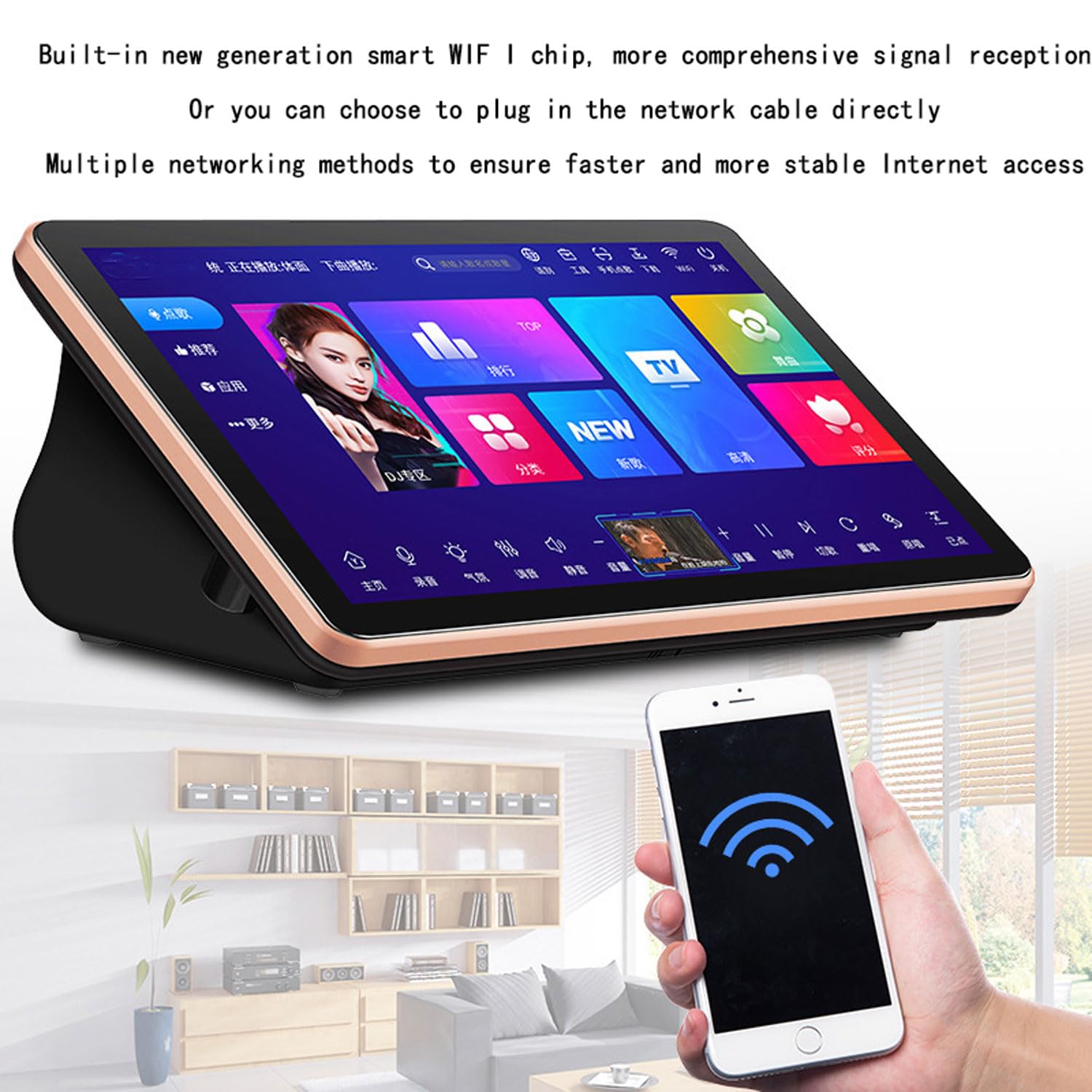 Kit Karaoke Portatile da 18,5 Pollici, Macchina Karaoke Touch Screen Capacitivo 2T con 2 microfoni Wireless, Doppio Kit per Karaoke, Visione di Film, Giochi