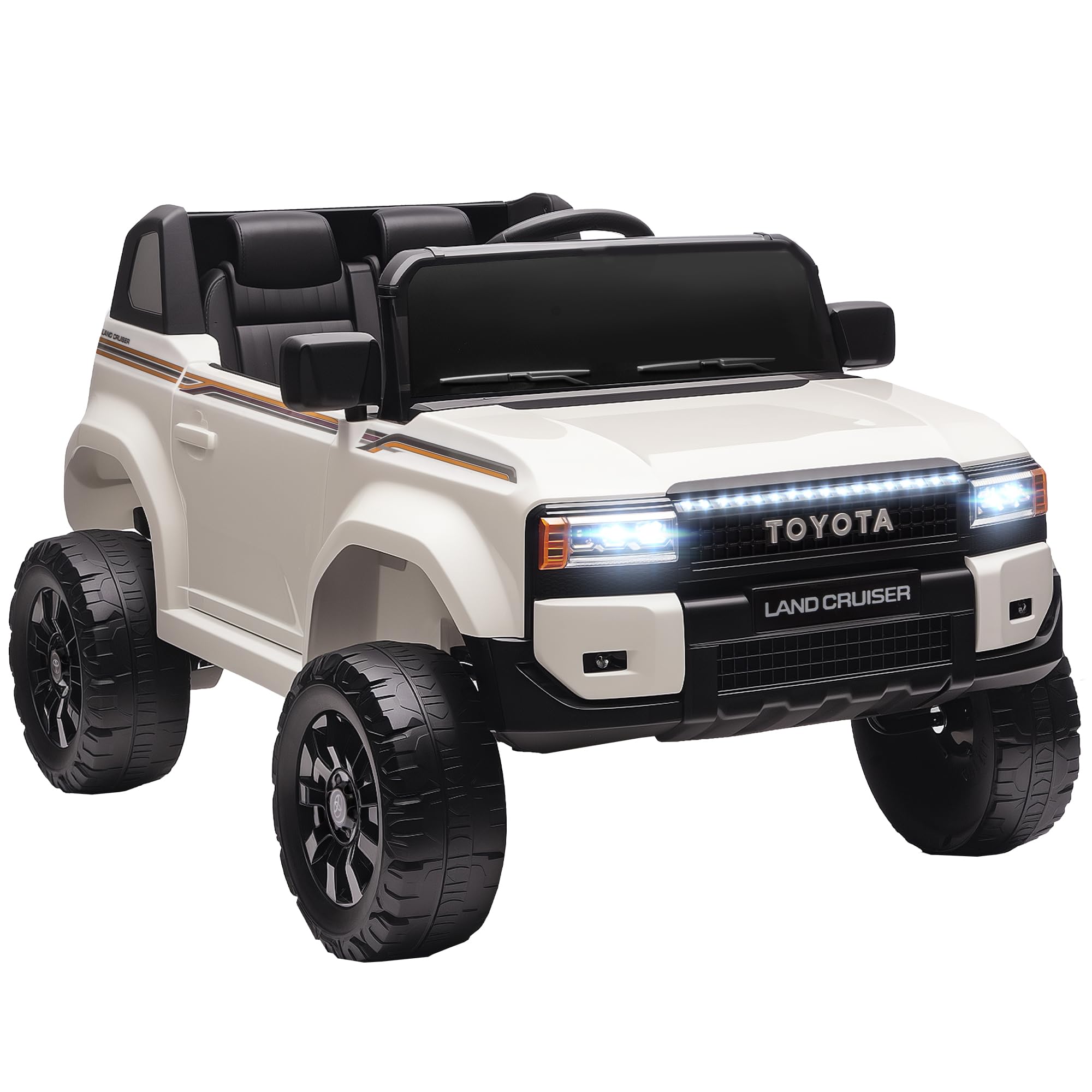AIYAPLAY TOYOTA Land Cruiser Macchina Elettrica per Bambini 3-8 Anni, 12V 3-5 km/h Auto Elettrica Bambini con 2 Motori, Sospensioni, Telecomando, Cintura 3 Punti, Bluetooth, USB, Musica, Fari, Bianco