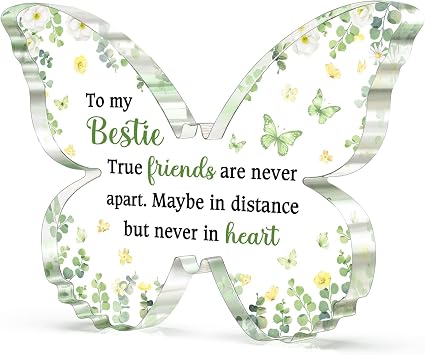 Bestie Gifts for Women, Butterfly Acrylic Plaque Desk Decor - Green