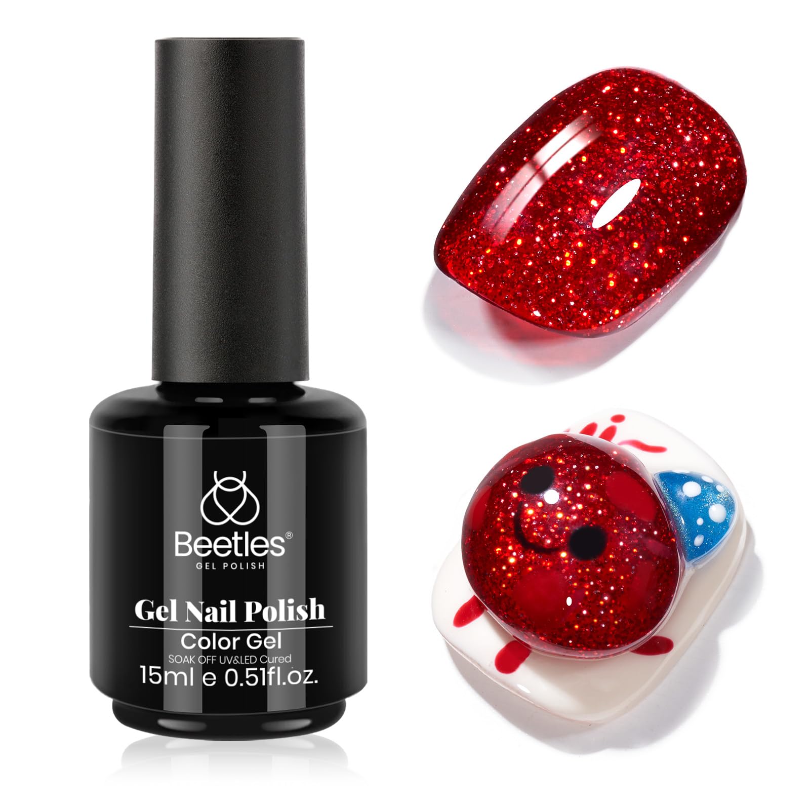 Beetles Glitter Red Gel Nail Polish Wine Red Shimmer Soak Off UV LED Nail Art Manicure Salon DIY Home Nail Design Decoration 15ml (0.5 Oz) - main product image