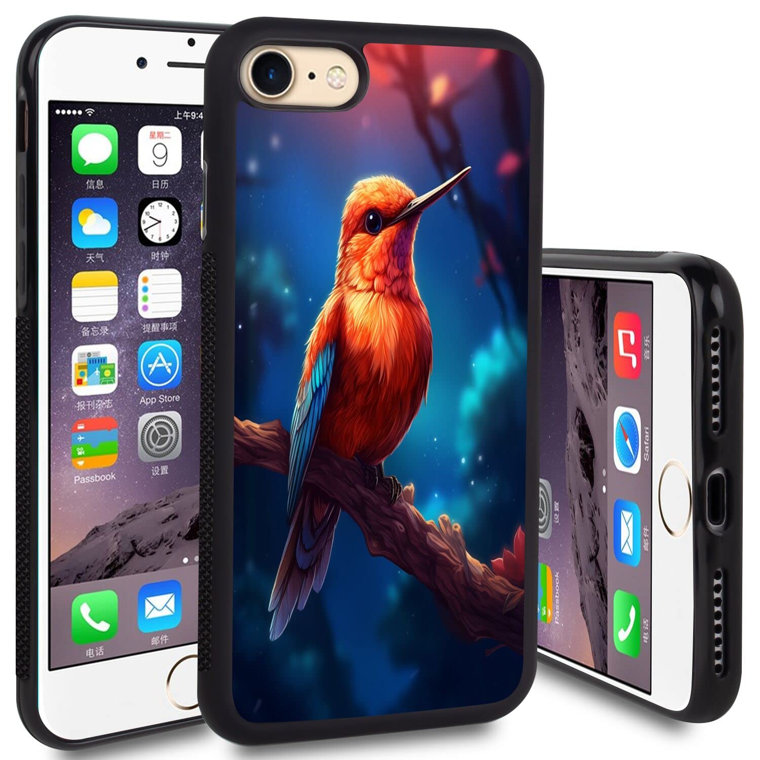 KOLHUBI Cellphone Case for iPhone 7/8/SE2 Designer Hummingbird Art-005 TPU Material Safe and Waterproof Wireless Charging for iPhone 7/8/SE2