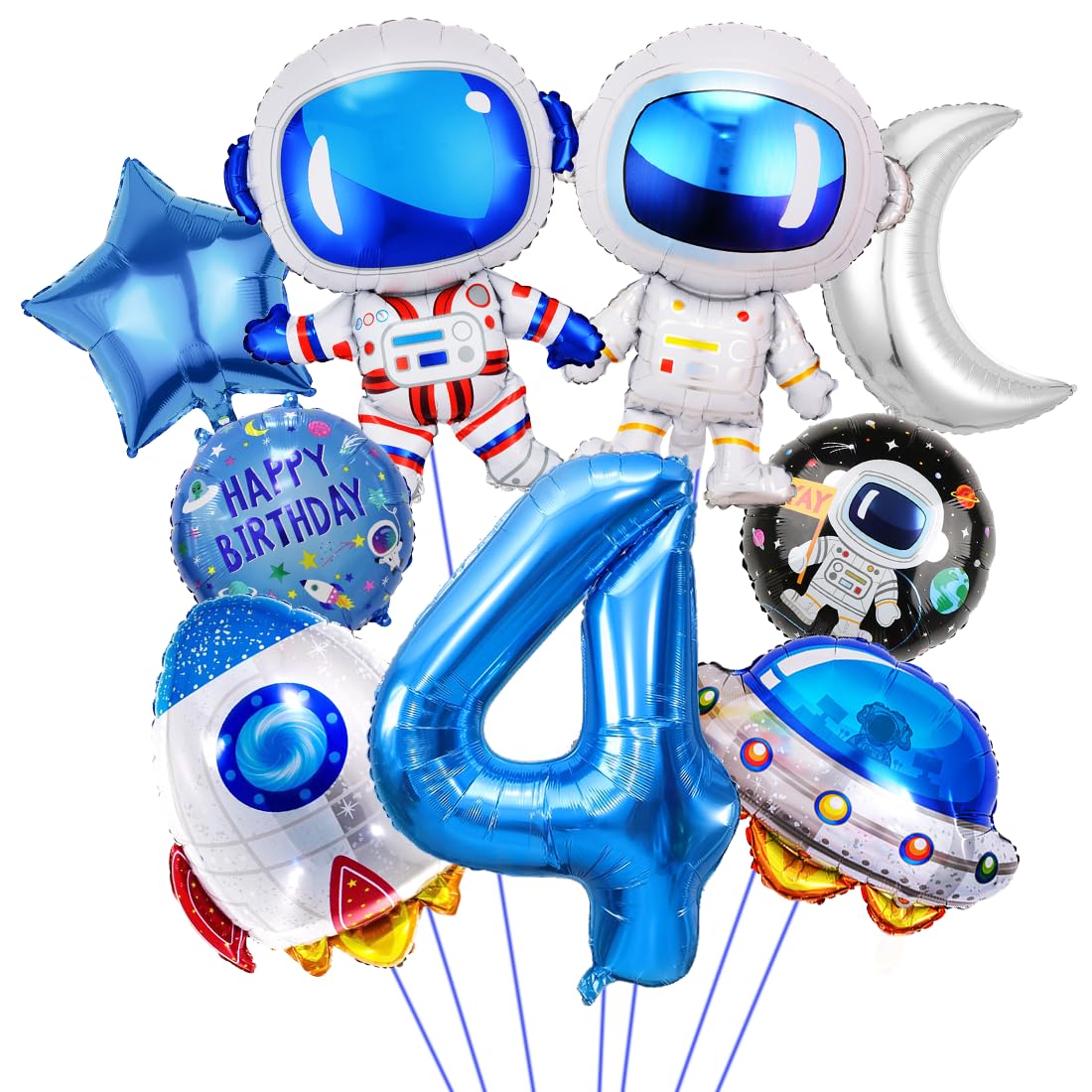 Weltraum Geburtstagsballons-Set – Astronaut, Rakete, Zahl 5, 32 Zoll, Blau/silber, Für Helium