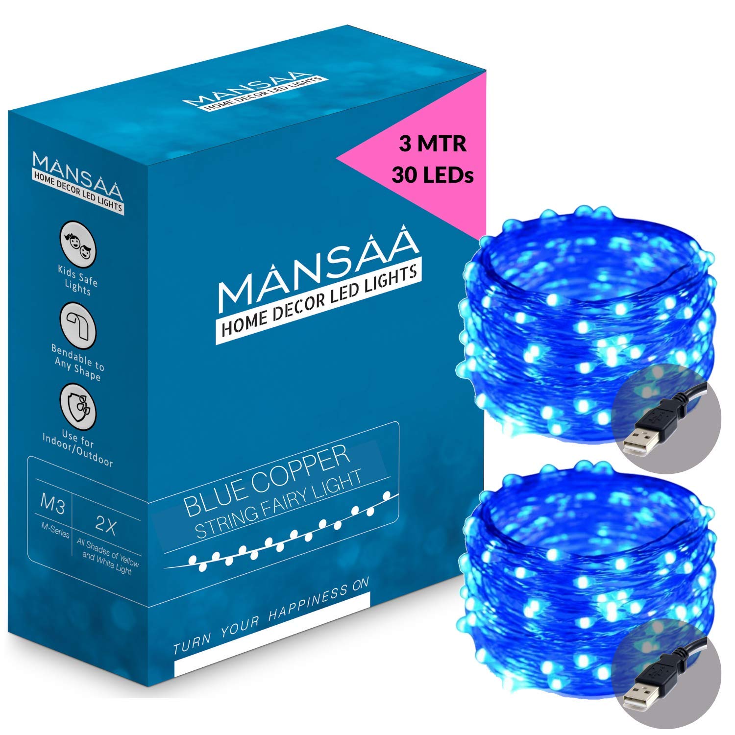 MANSAA Lights for Home Decoration | 18 Months Warranty | 3 Meter, 30 LEDs | Fairy Lights, Diwali Light, Led Lights, String Lights for Home Decoration, USB Operated - M51 (Blue, Pack of 2)-image-44