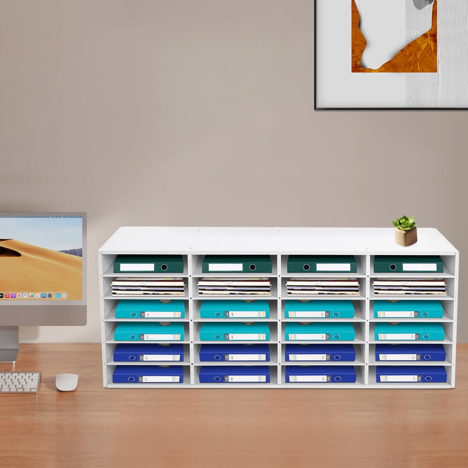 Briefablage 24 Fächer Organizer aus PVC, Dokumentenablage 100×30×42 cm, Ablagefächer Desktop-Aktenhalter Dokumentenlager, Dokumentenhalter für Hause, Büro, Klassen (Weiß)