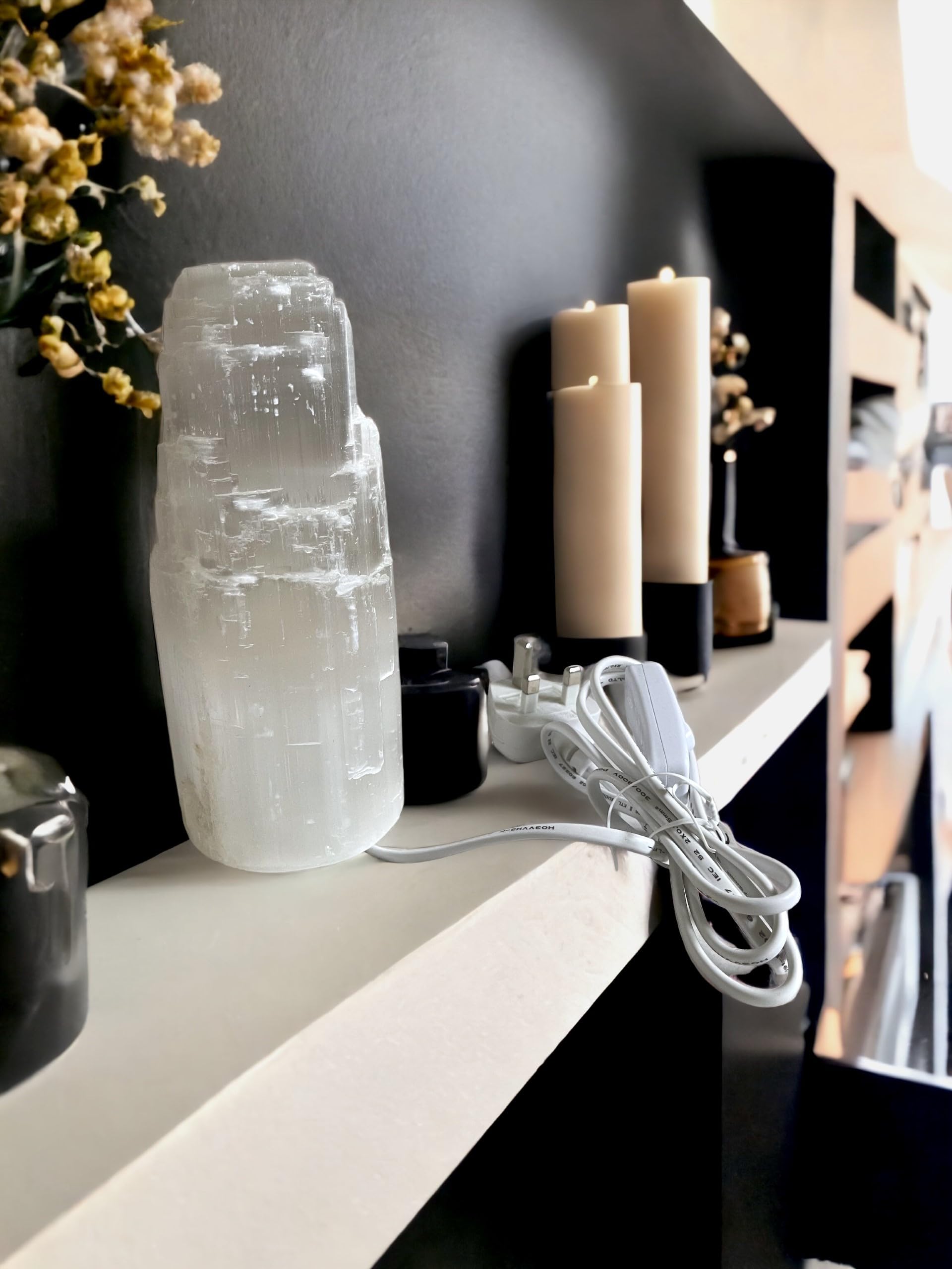 vingardium leviosa Pure Selenite Crystal Natural Light Mountain Tower Lamp Handmade Natural Energy Healing Clarity and Meditation Lamp Home Decoration TableLamp Mineral Christmas Occasion Gift (30cm) - Image 3