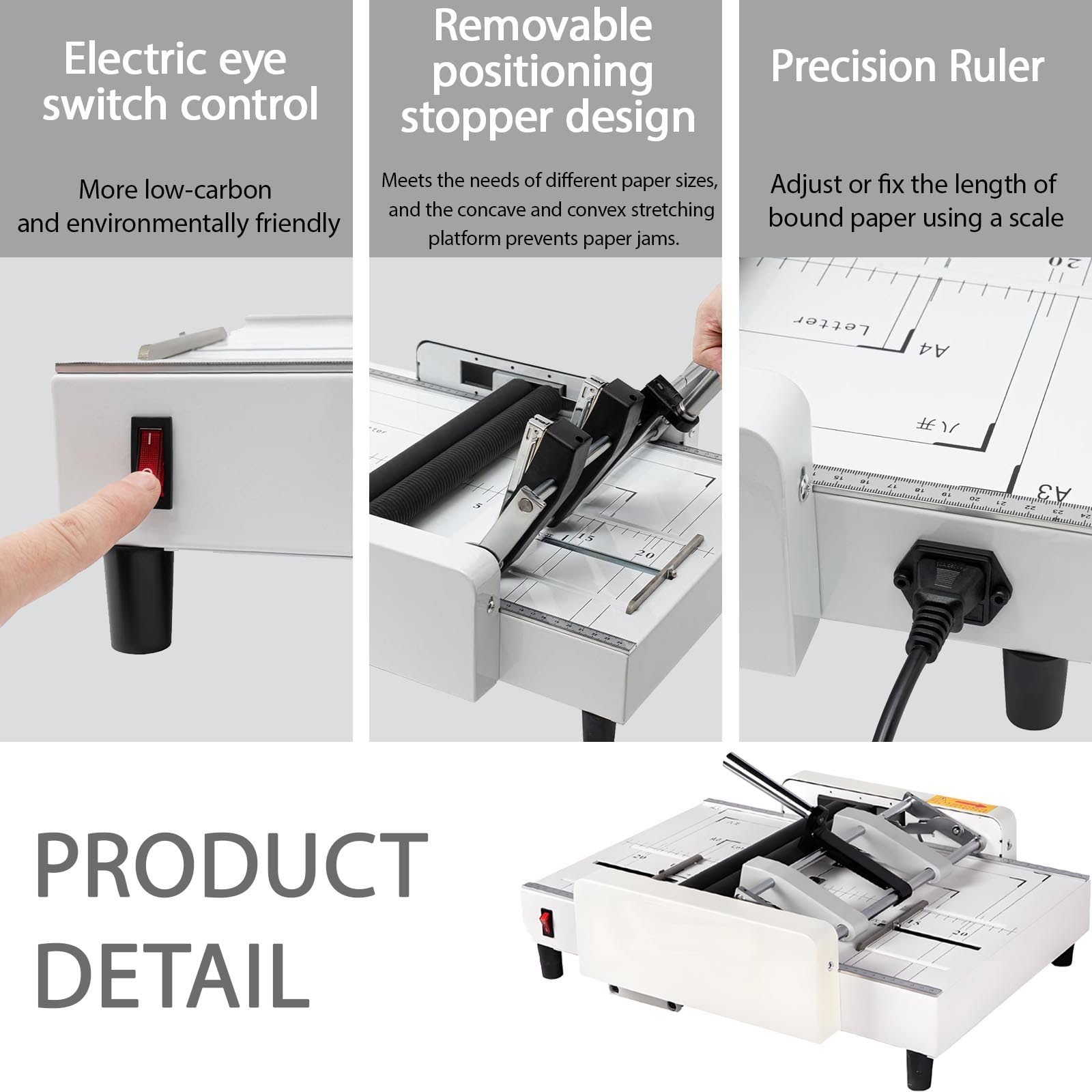 Máquina para hacer folletos, plegable y encuadernadora de papel para copiar y papel revestido, cuenta con guías laterales dobles ajustables y 5 clavos