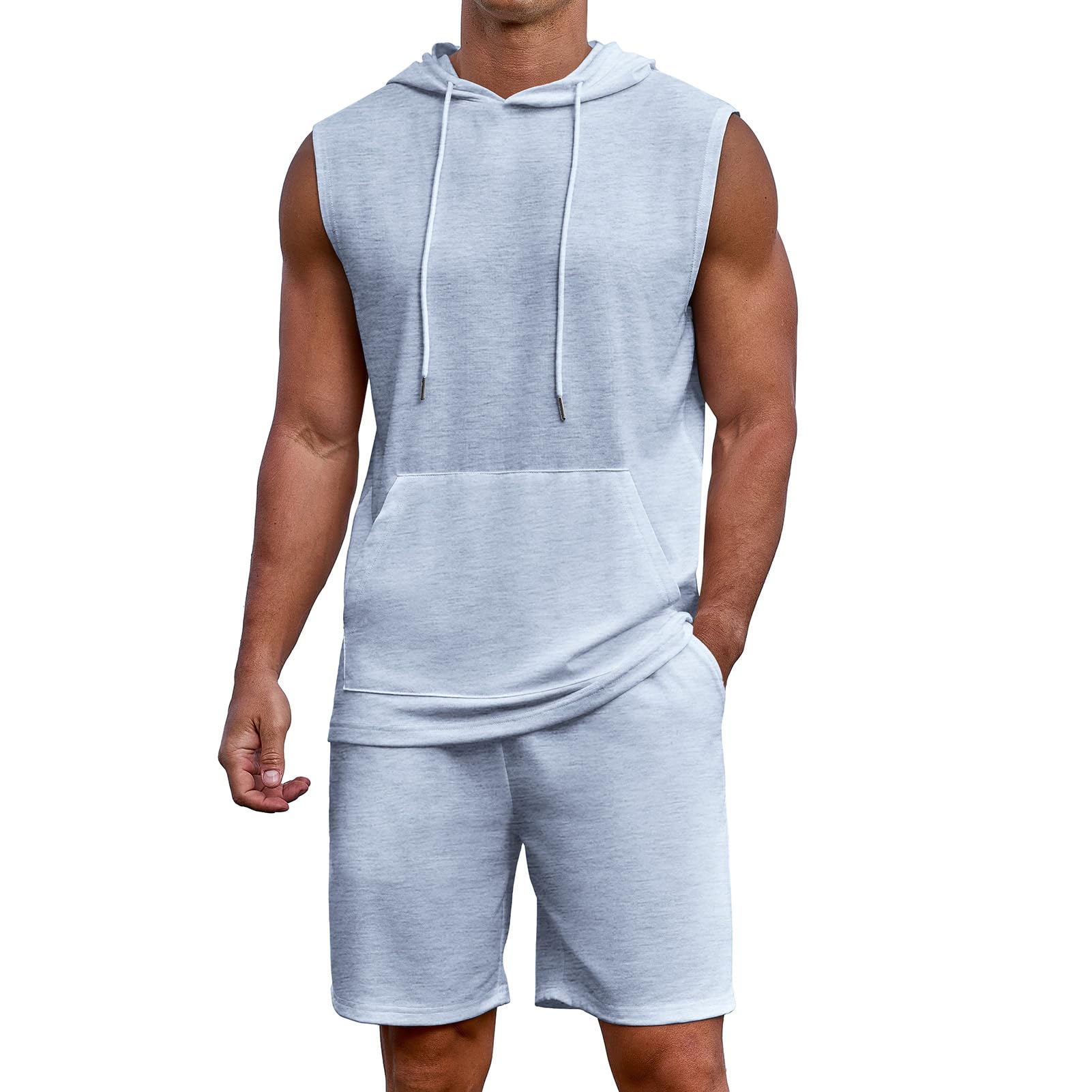 Uni Clau Men's Short Sleeve Summer Tracksuit Hooded Tanks Tops Sweatsuit 2 Piece Casual Sports Shorts Set