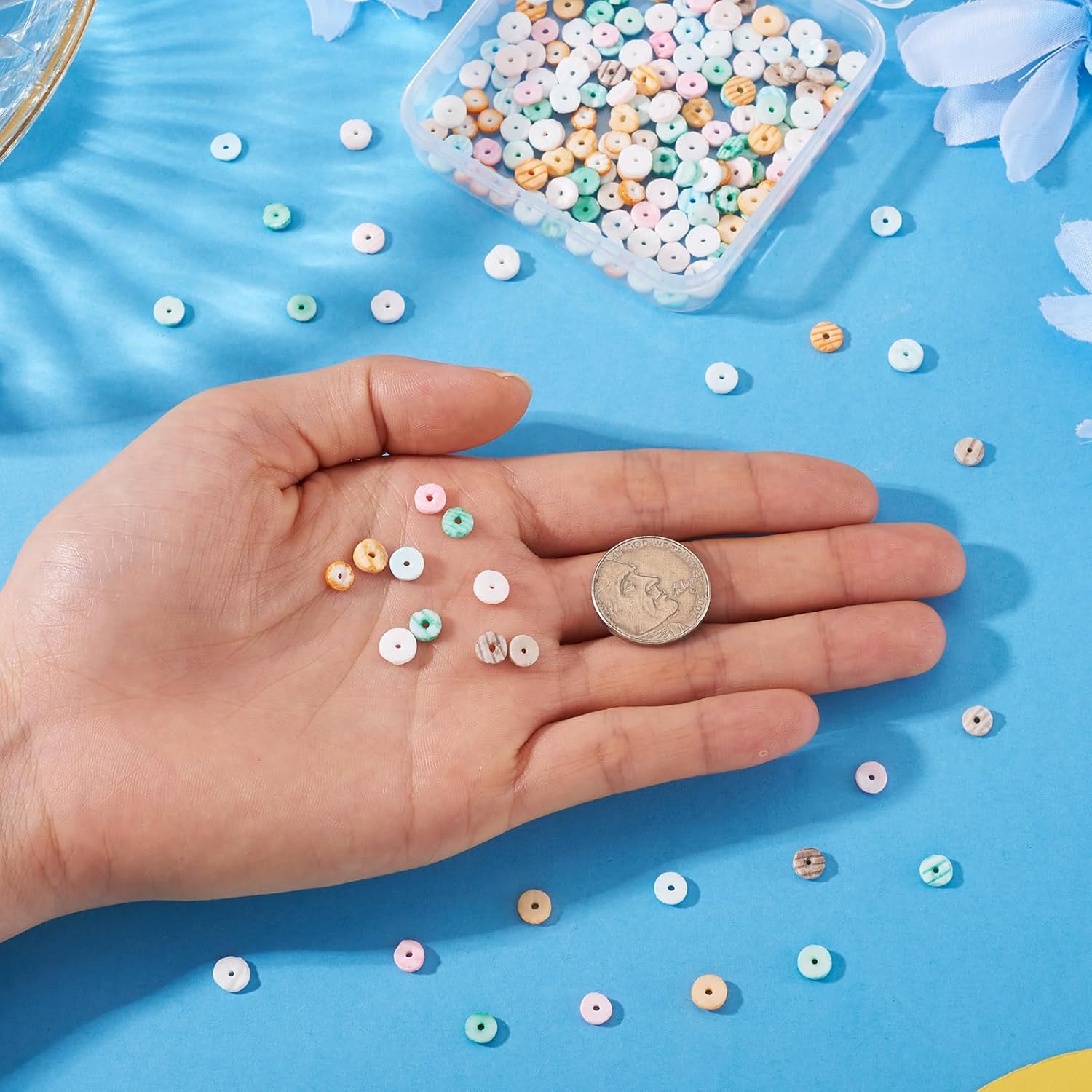 Cheriswelry 200Pcs Shell Beads for Bracelet 6-6.5mm Flat Round Disc Shell Bead Summer Bohemia Beads 10 Colors for DIY Earring Bracelet Necklace Keychain Jewelry Making - Image 6