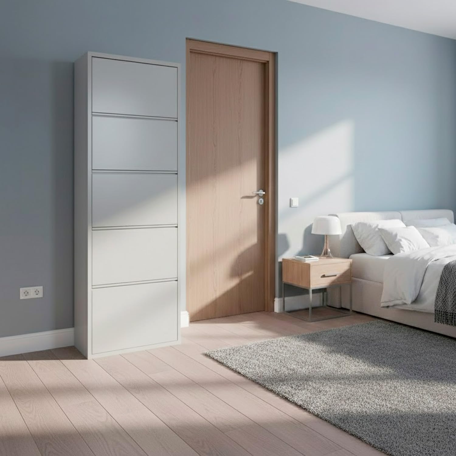 Bricozone Scarpiera Slim In Metallo 5 Ante A Ribalta Salvaspazio Ultra Sottile Profondita 15 Cm 172x50x15 Cm Porta Scarpe Verticale Moderna Per Ingresso Camera Corridoio Gia Montata (Grigio)