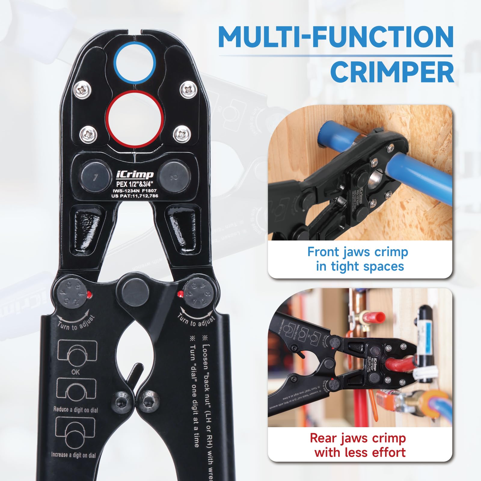 SKYSHALO PEX Crimping Tool, Dual Head Combo PEX Crimper Tool For 1/2 In...