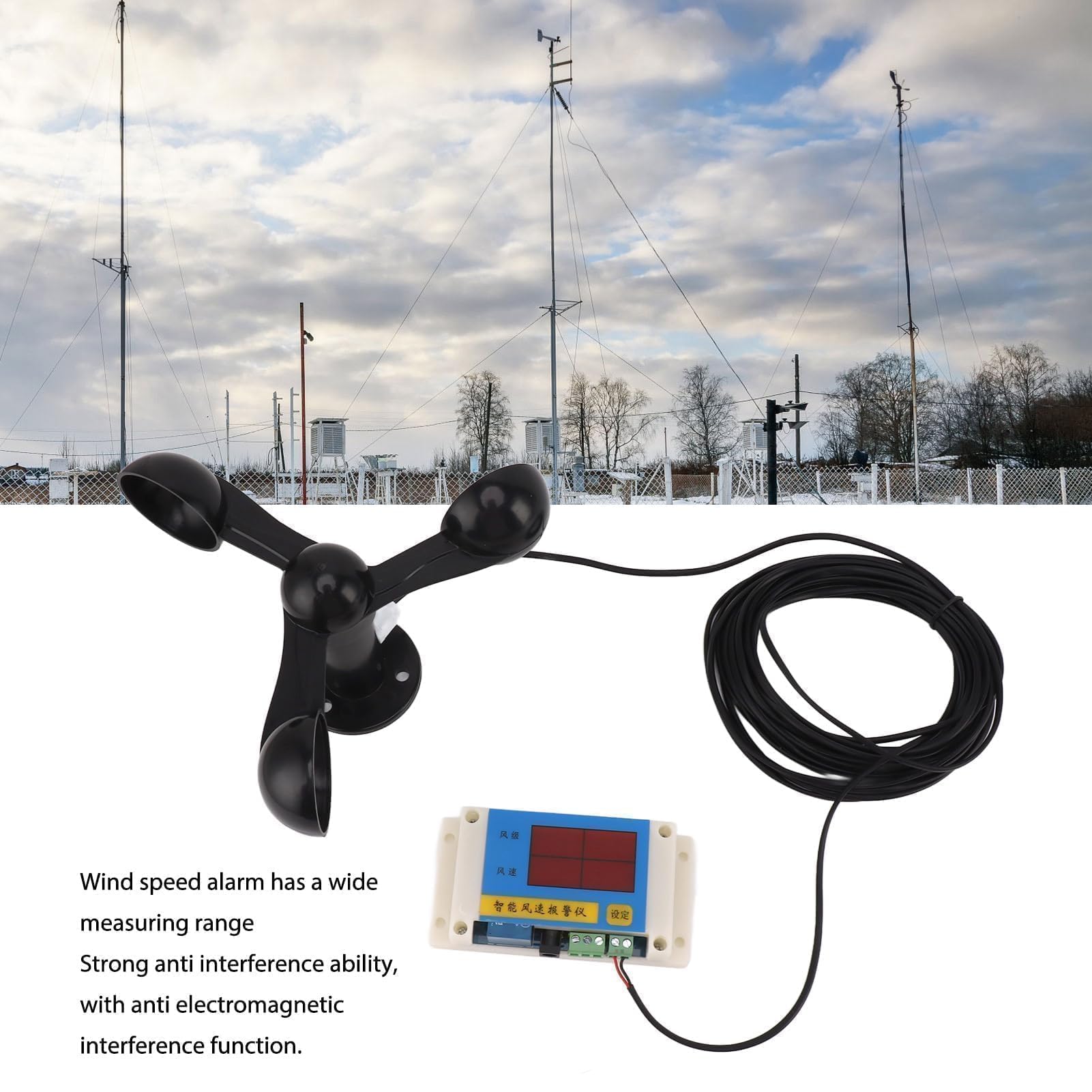 Anémomètre de Grue à Tour USB 5V 3 Lames Alarme de Vitesse du Vent Haute Précision Mémoire de Panne de Courant