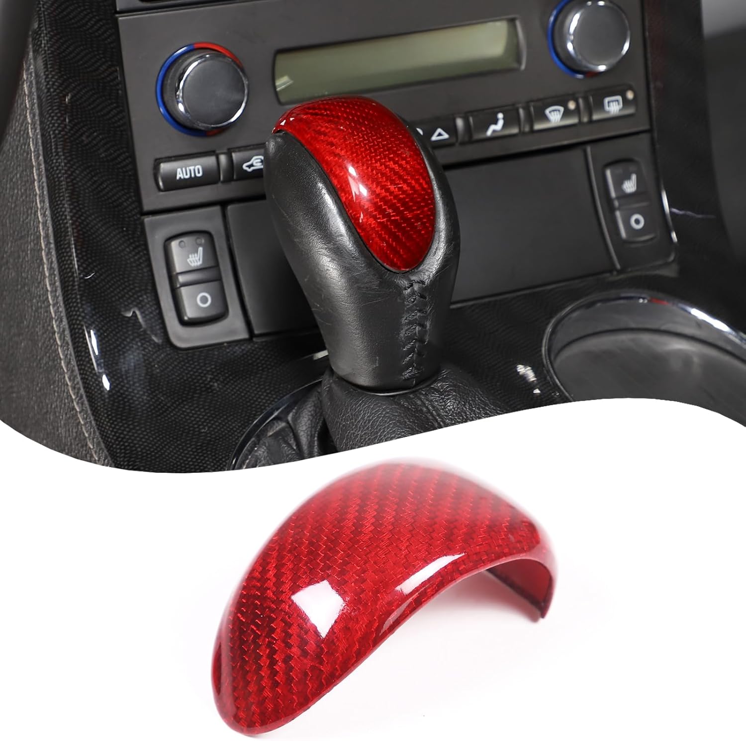 Lcojicep Real Carbon Fiber Car Gear Shift Knob Cover Compatible with Corvette C6 2005-2013 Shift knob Head Patch,Gear Head Cover Gear Handle Head Gear Lever Protective Shell (Red)