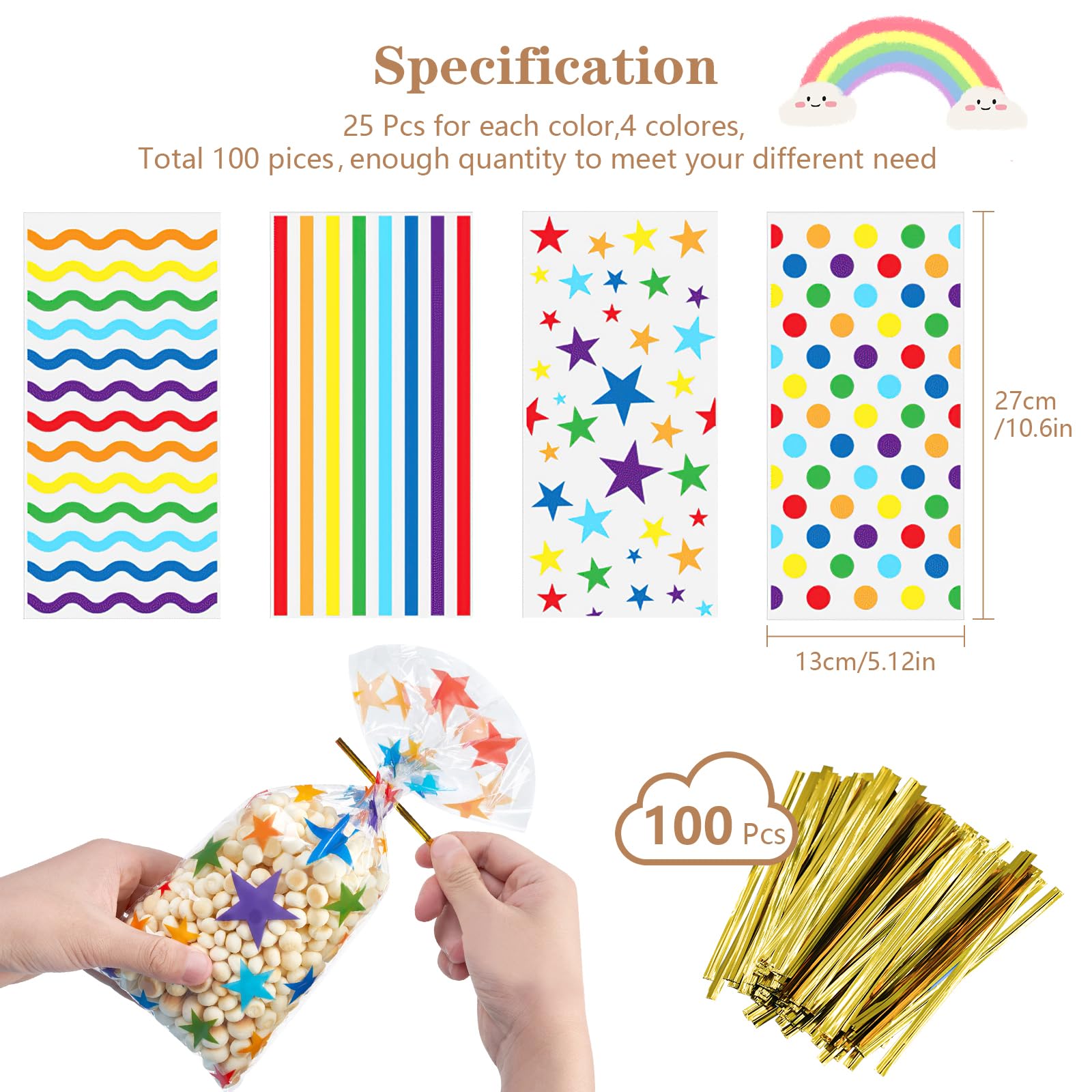 100 Pièces Sac Plastique Transparent Sac Opp Avec Liens Torsadés 100