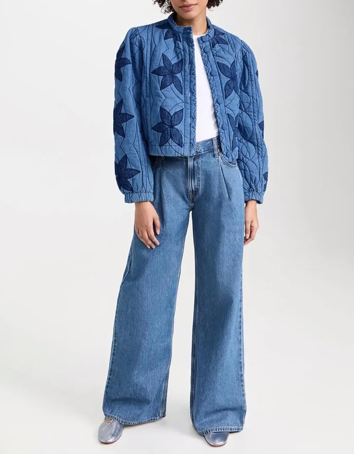 Kedera Women's Quilted Lightweight Jackets Floral Embroidered Crop Puffer Coat Padded Gilet Winter Outerwear with Pocket - Image 3