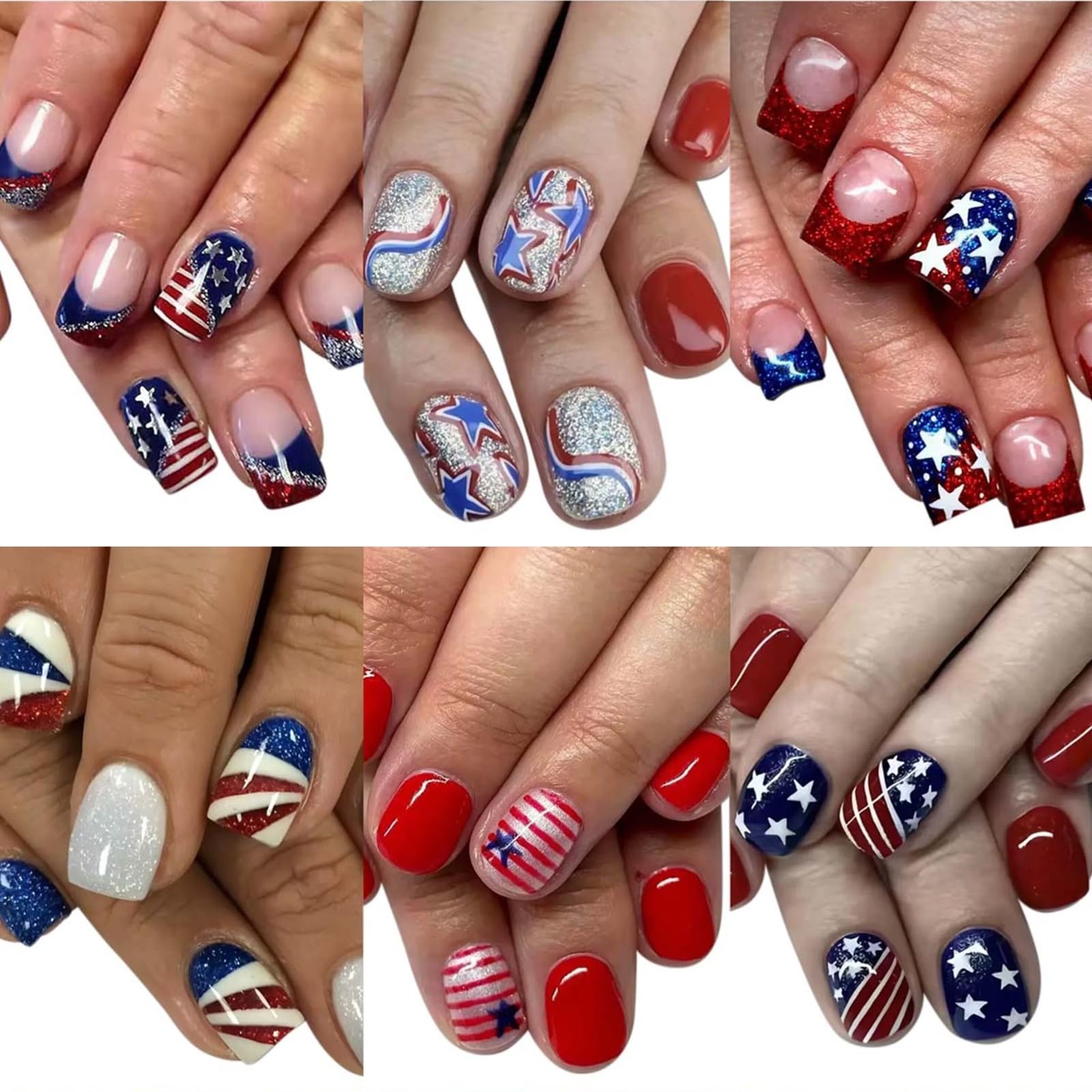 Verpakkingen van 6 stuks (144 stuks) vierkante plaknagels - korte en medium plaknagels - French tip nepnagels met bloemmotief - voor vrouwen - 12 maten - 6 stijlen_voghion.com