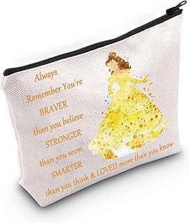 Princess Cosmetic Makeup Bag Fairy Tales Fans Gifts You Are Braver Stronger Smarter Than You Think Belle Makeup Zipper Pouch Bag For Women Girls (Always Bellee)