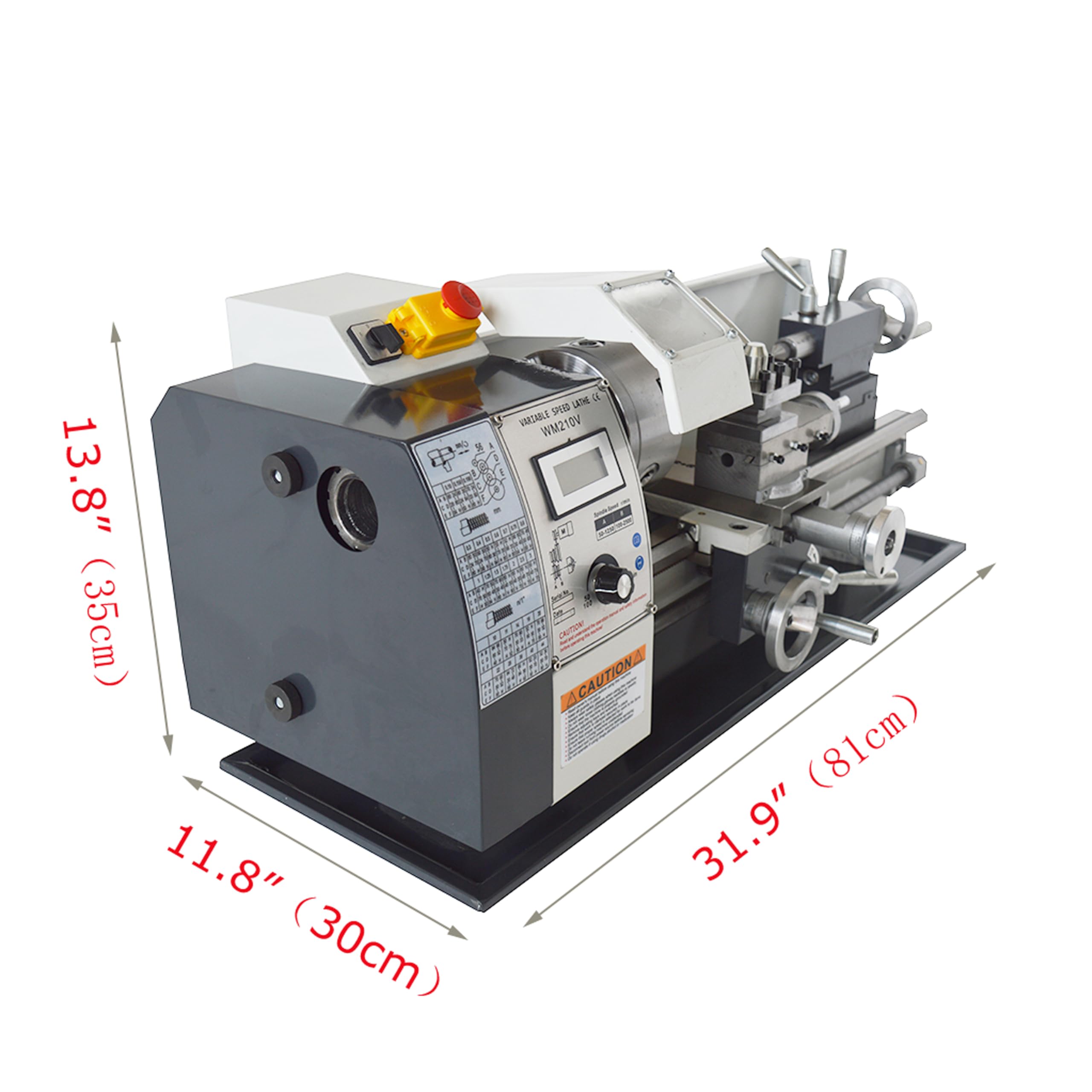 IntXanth Metal Bench Lathe Machine 8 * 16 Inch for Milling Drilling Metal Working with Adjustable Speed Three-Jaw Chuck Imperial Scale Emergency Stop Switch 900W