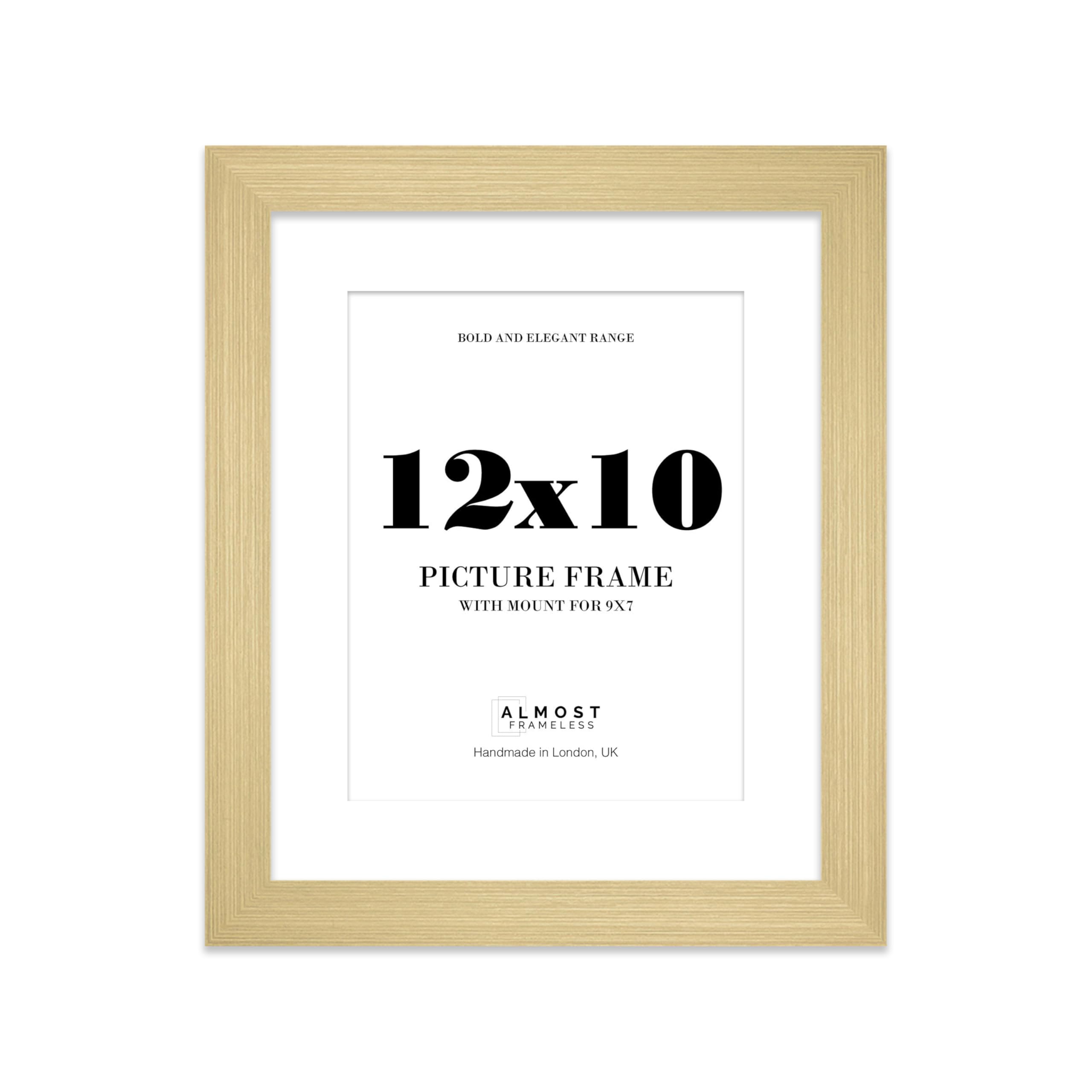 12x10 Gold Frame With Mount for 9x7 Pictures 28mm Edge Portrait and Landscape Display with Wall Hooks and Kickstand, 1 Pack