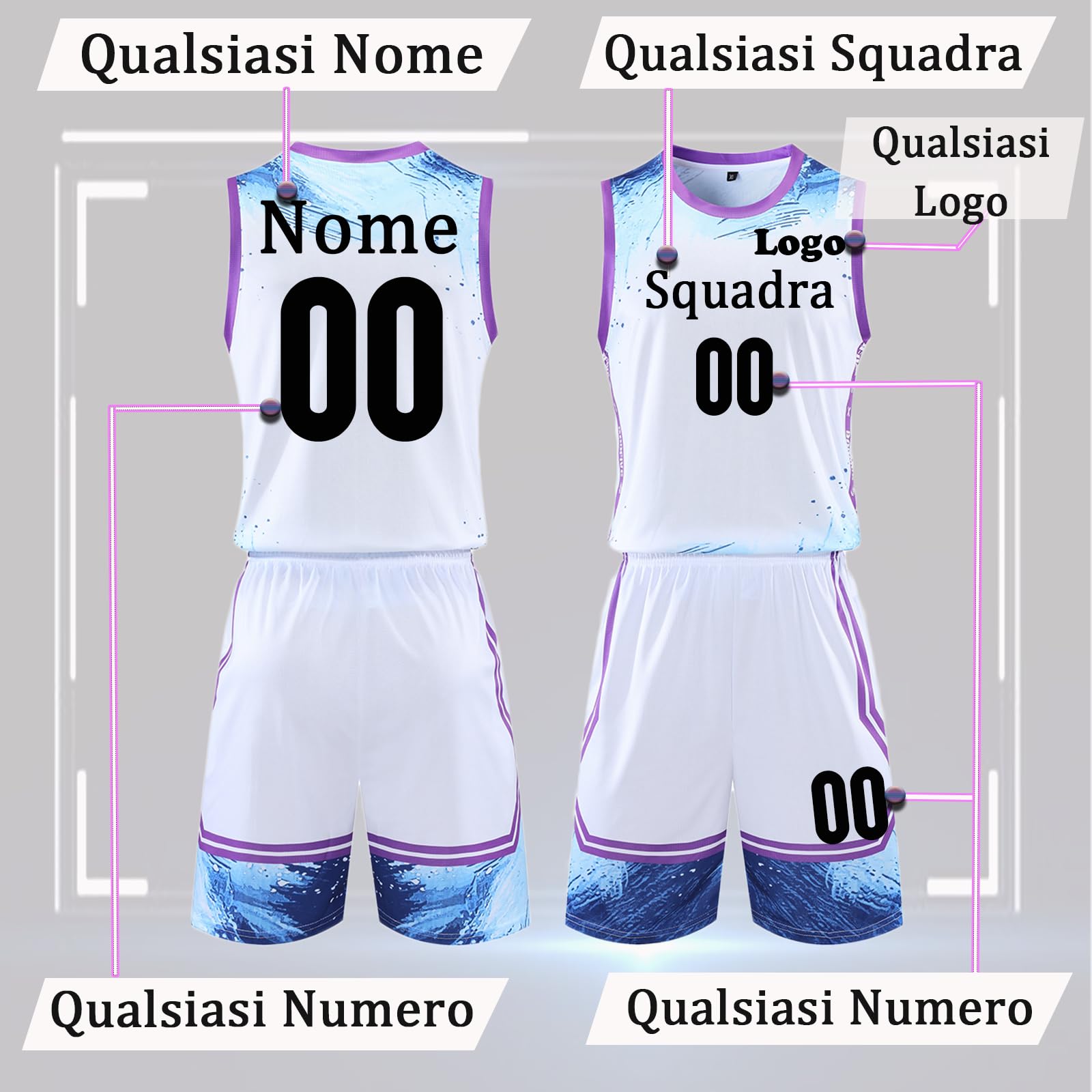 Divisa da Basket Bambini Uomo Personalizzata Completi da Basket Bambino Adulto con Nome,Numero,Logo